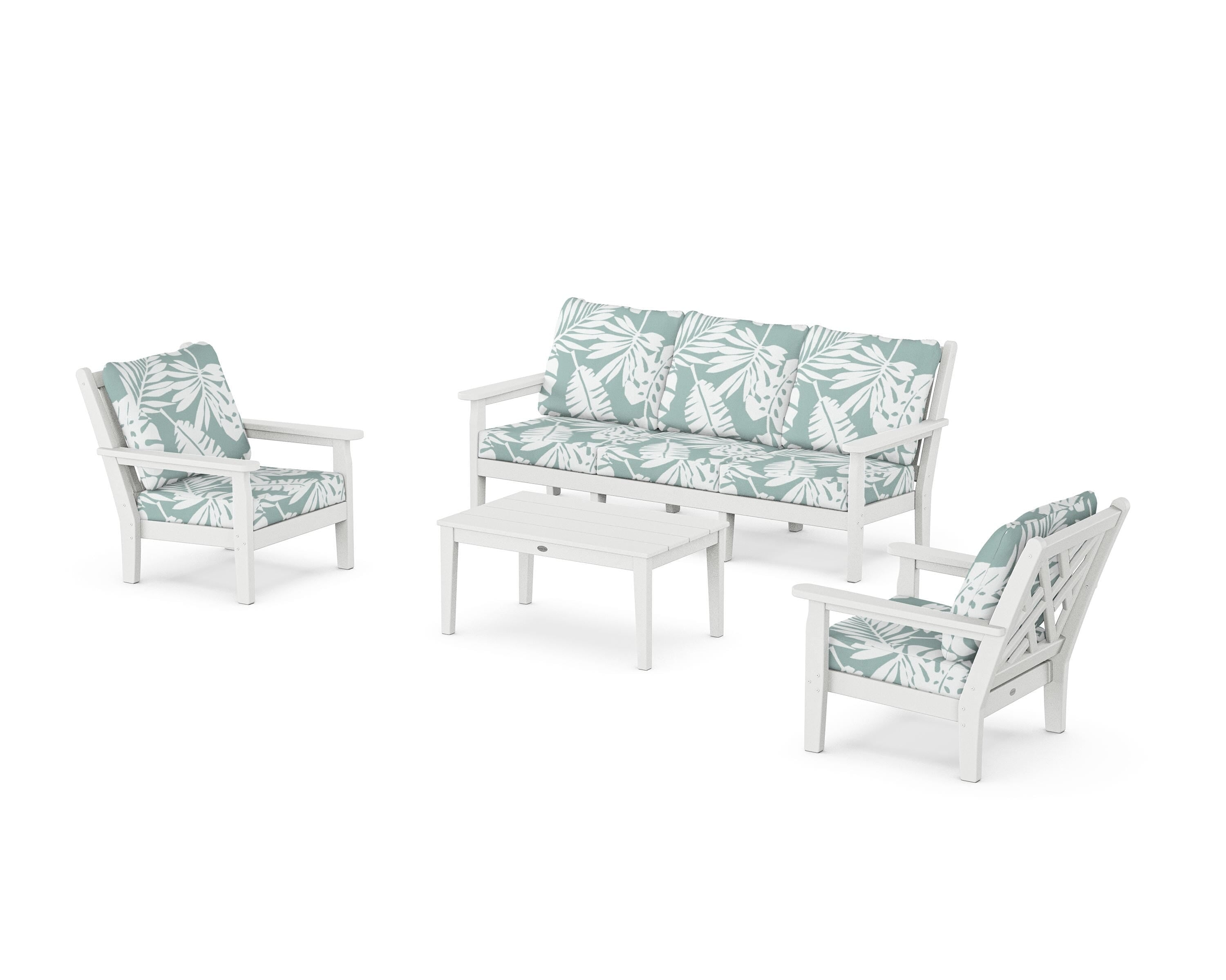 POLYWOOD® Chippendale 4-Piece Deep Seating Set with Sofa in White / Leaf Glacier Spa