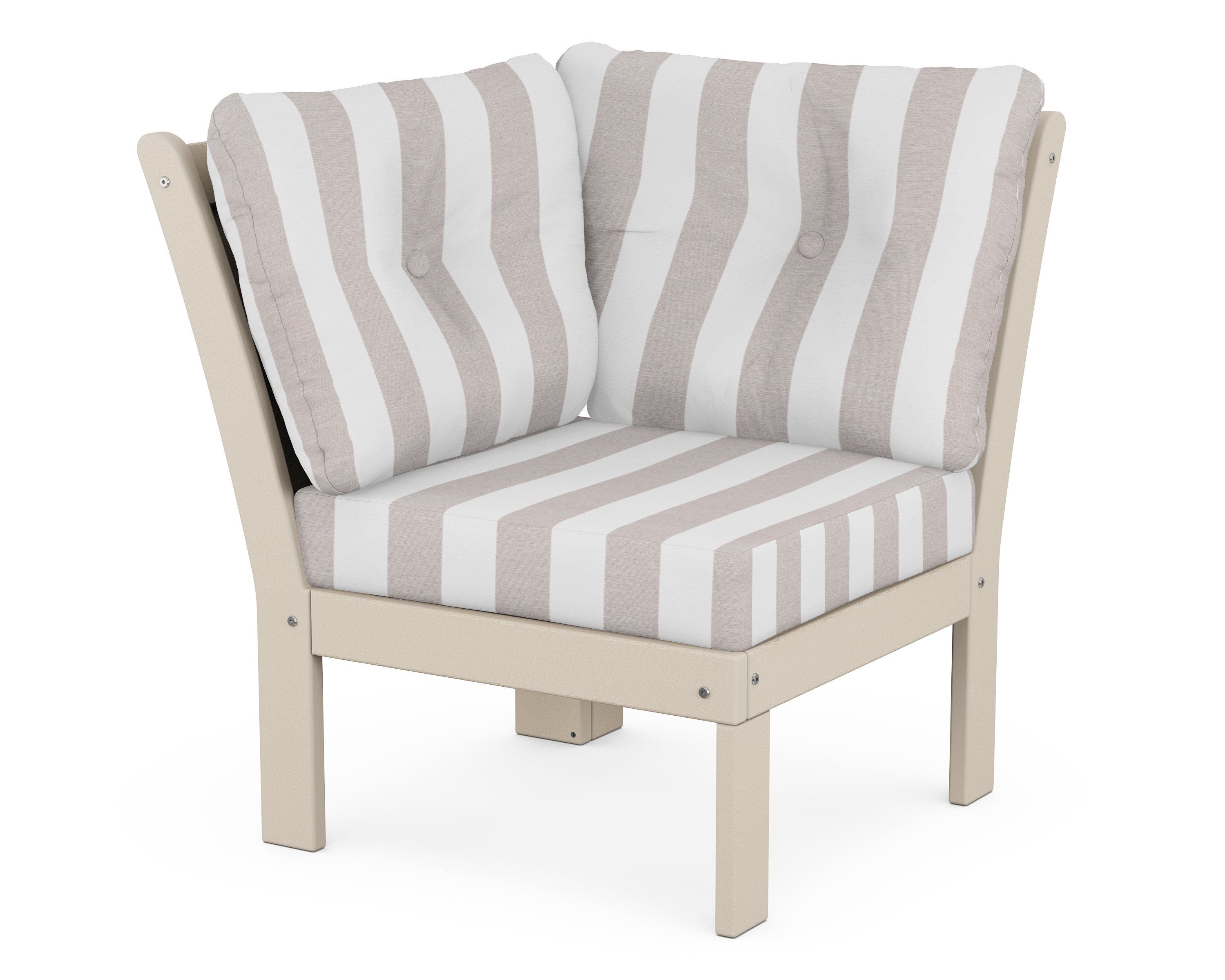POLYWOOD® Vineyard Modular Corner Chair in Sand / Cabana Stripe Dune Burlap