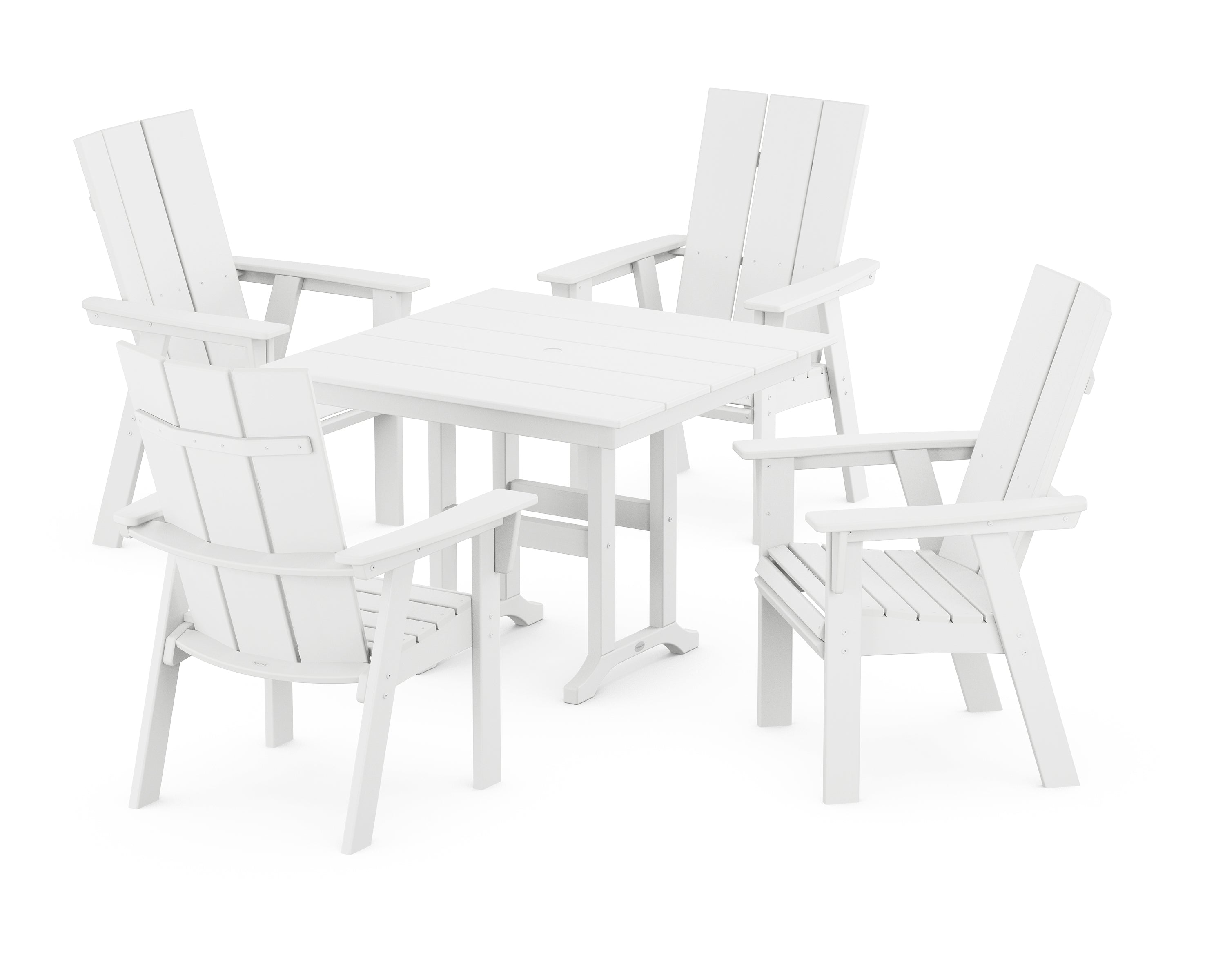 POLYWOOD® Modern Adirondack 5-Piece Farmhouse Dining Set in White