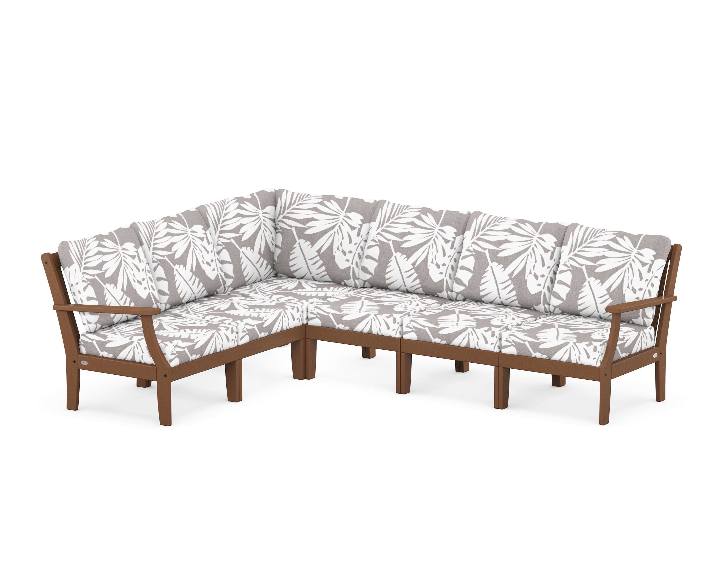POLYWOOD® Braxton Modular 6-Piece Deep Seating Set in Teak / Leaf Grey Mist