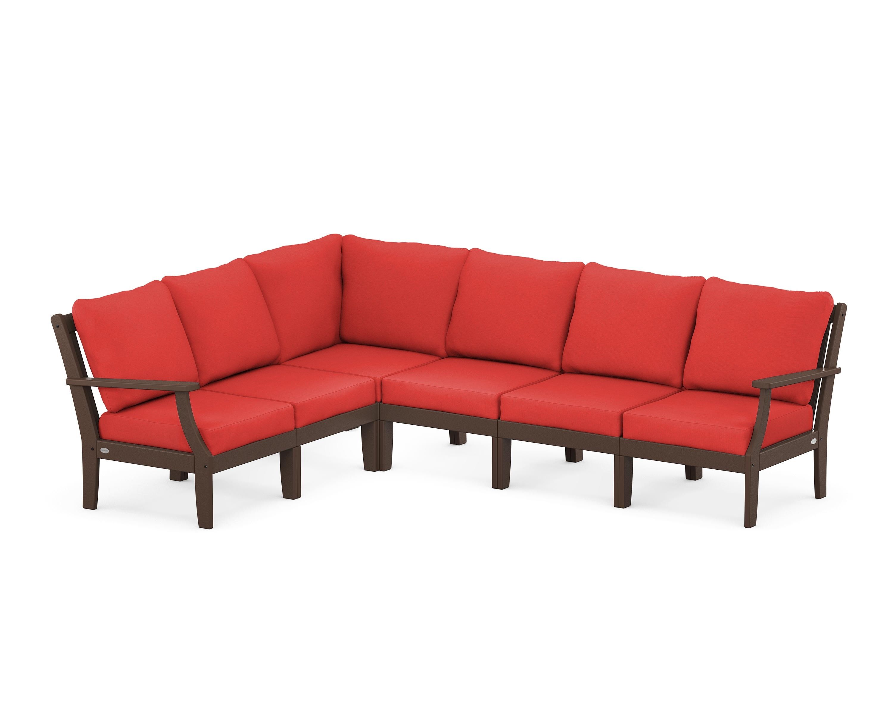 POLYWOOD® Braxton Modular 6-Piece Deep Seating Set in Mahogany / Crimson Linen