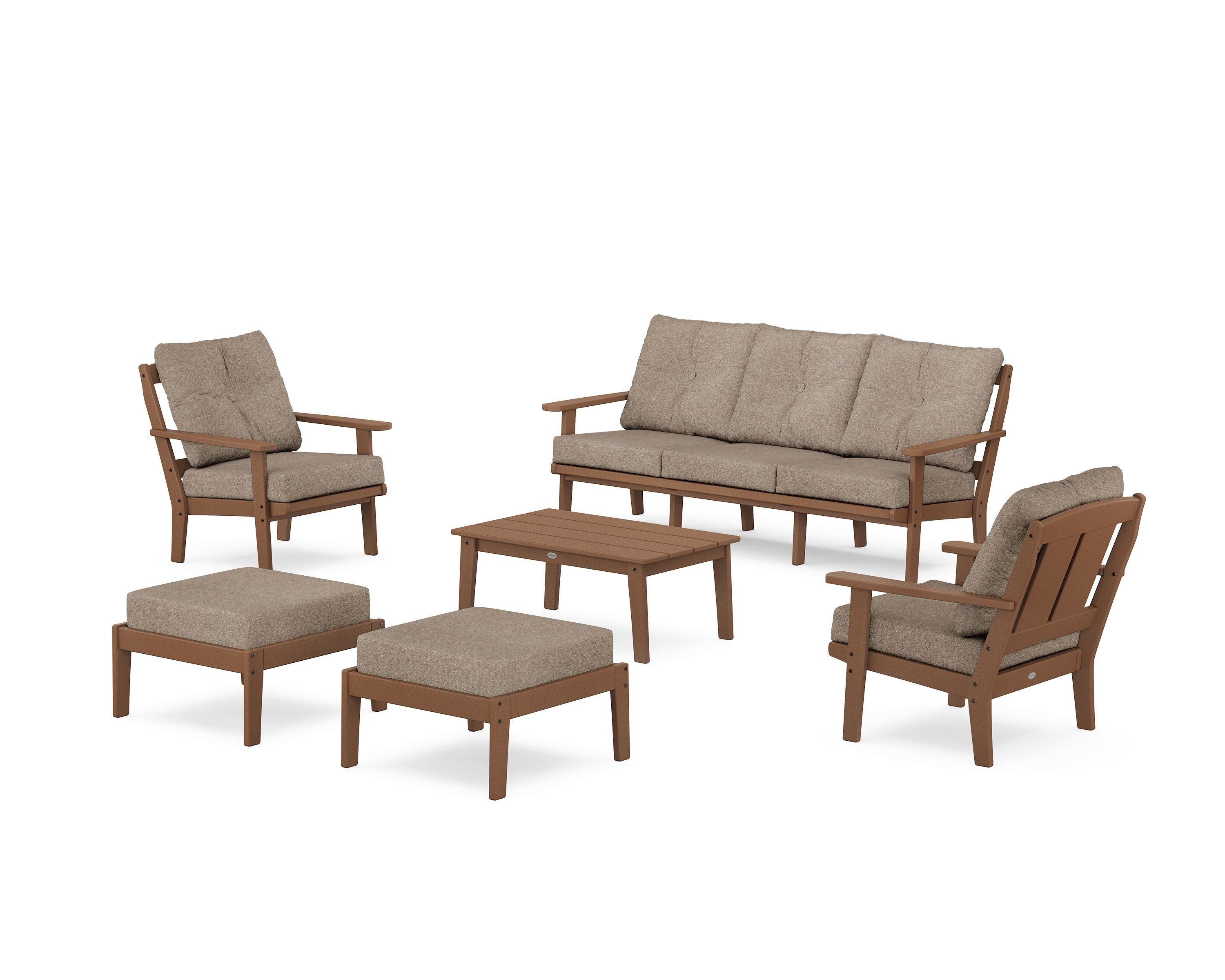 POLYWOOD® Mission 6-Piece Lounge Sofa Set in Teak / Spiced Burlap