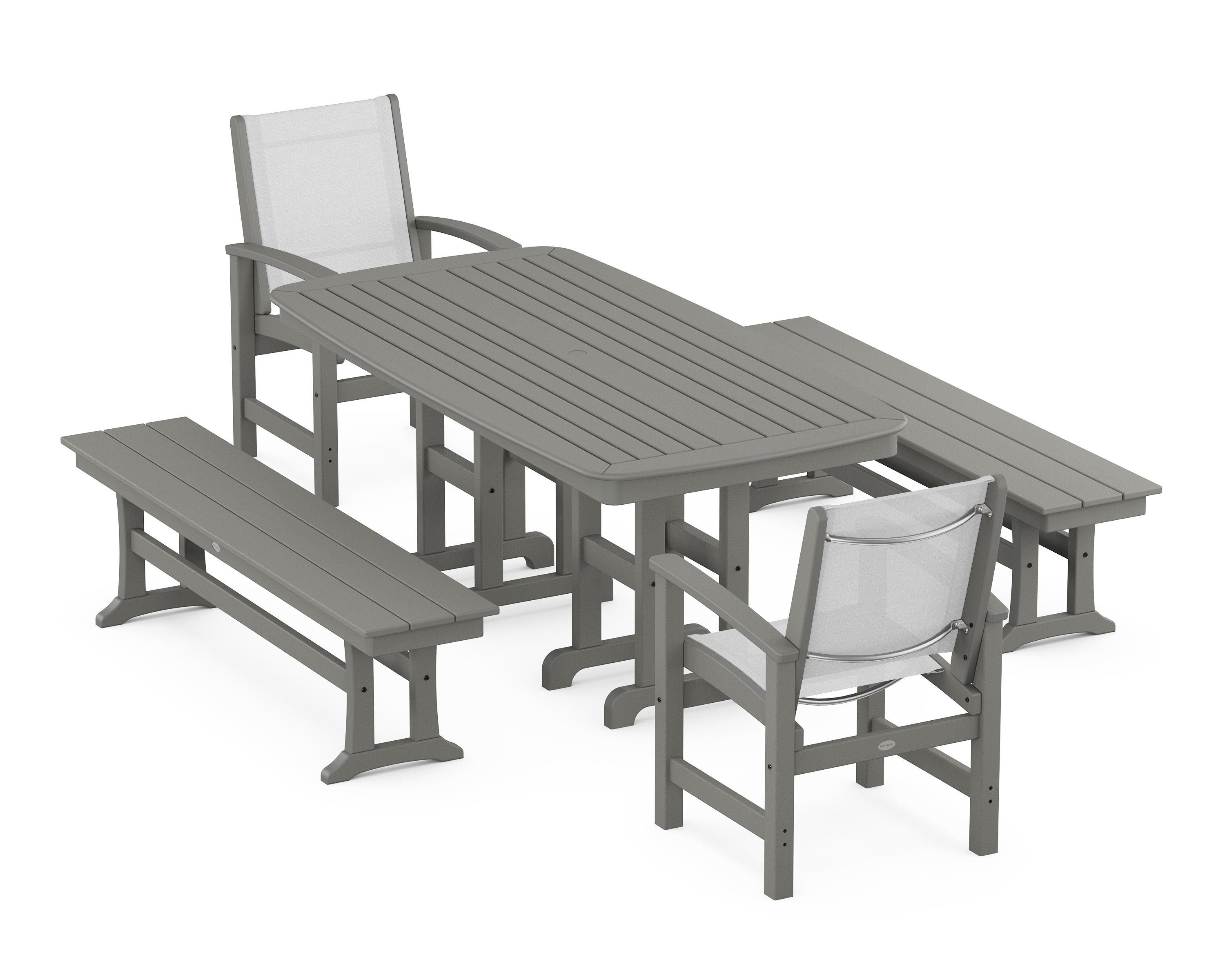 POLYWOOD® Coastal 5-Piece Dining Set in Slate Grey / White Sling