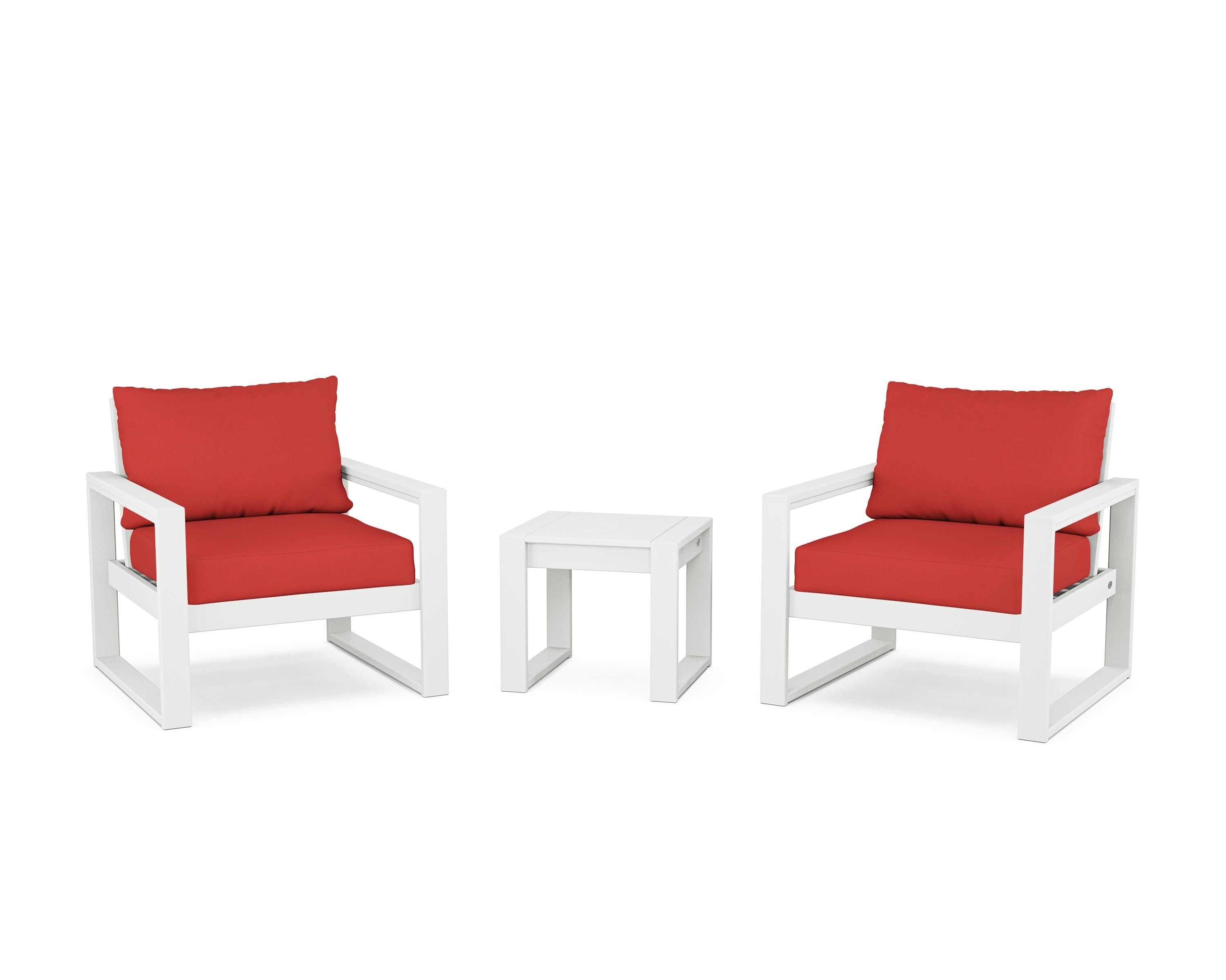 POLYWOOD® EDGE Sectional 3-Piece Deep Seating Set in White / Crimson Linen
