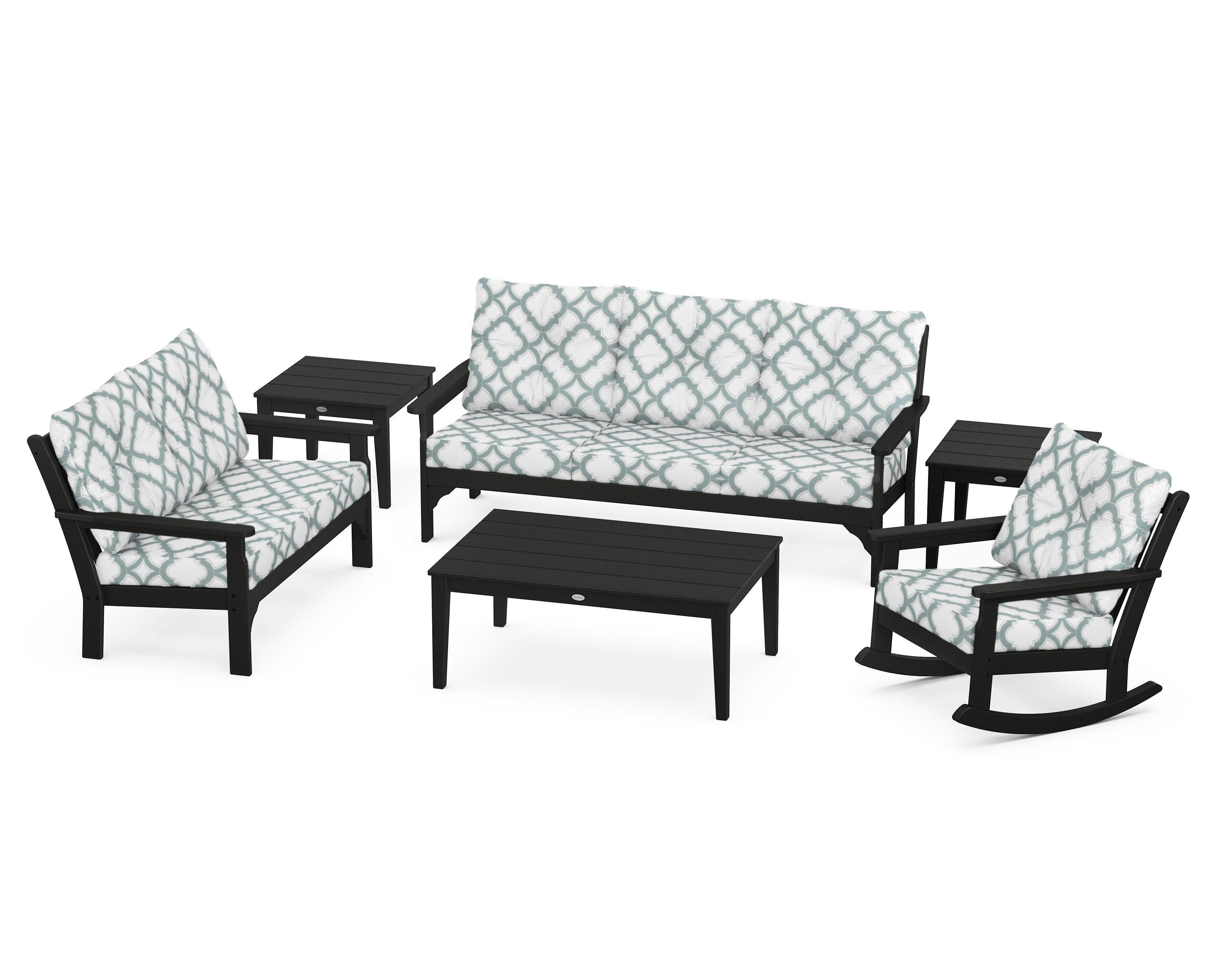 POLYWOOD® Vineyard 6-Piece Deep Seating Set in Black / Trellis Glacier Spa