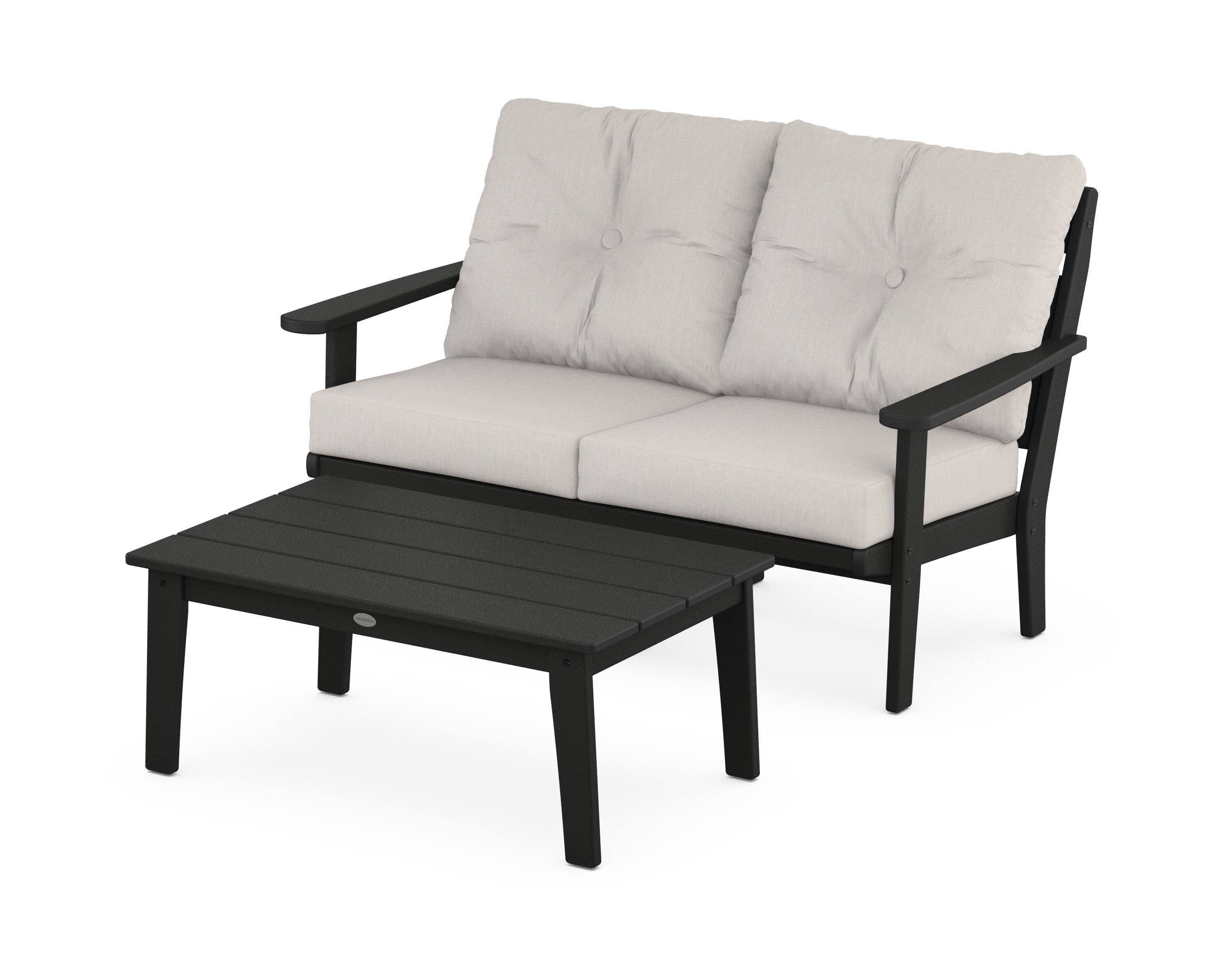 POLYWOOD® Lakeside 2-Piece Lounge Loveseat Set in Black / Cast Ash