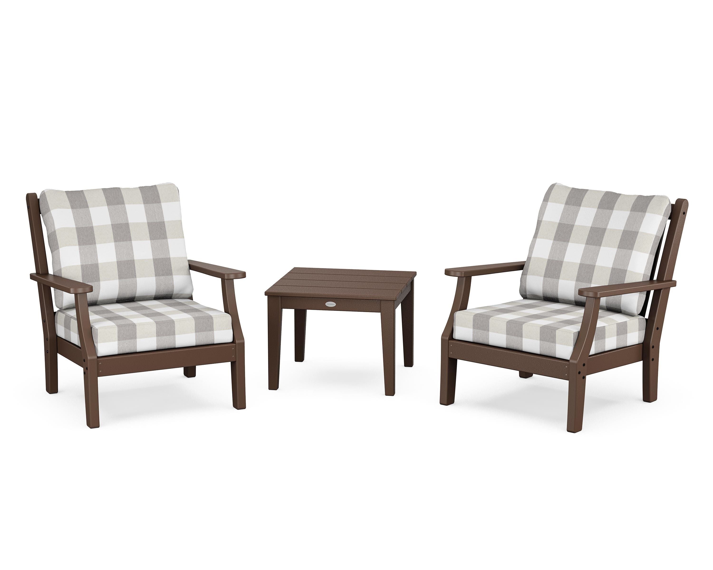 Country Living Wovendale 3-Piece Deep Seating Set in Mahogany / Buffalo Plaid Grey Mist