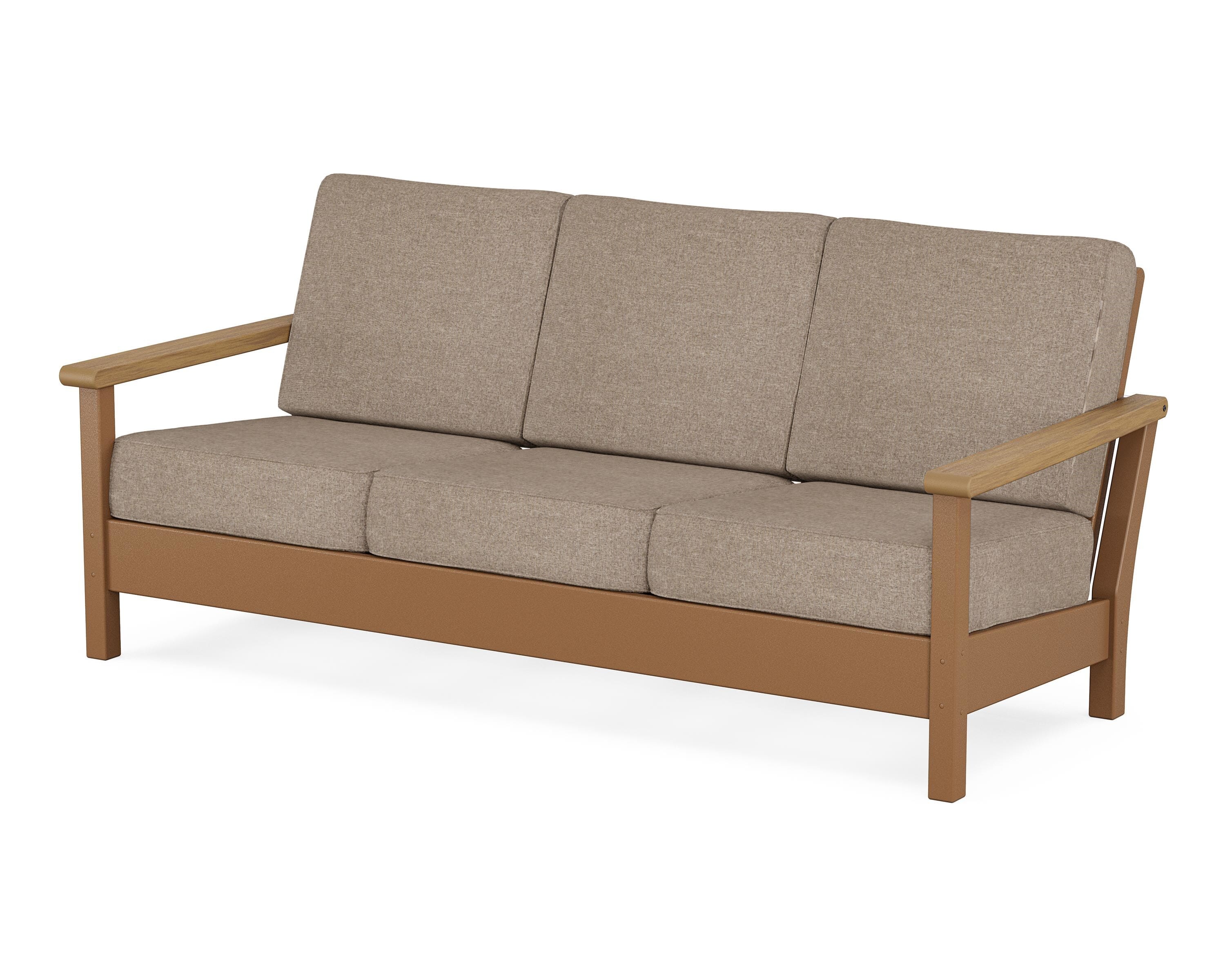POLYWOOD® Harbour Deep Seating Sofa in Teak / Natural / Spiced Burlap