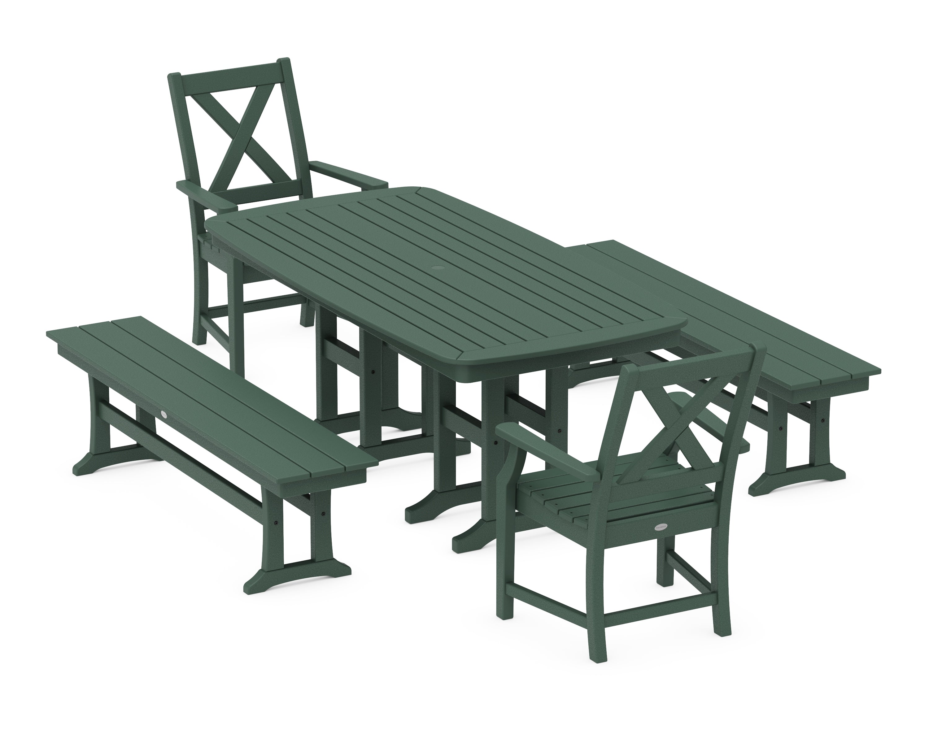 POLYWOOD® Braxton 5-Piece Dining Set with Benches in Green