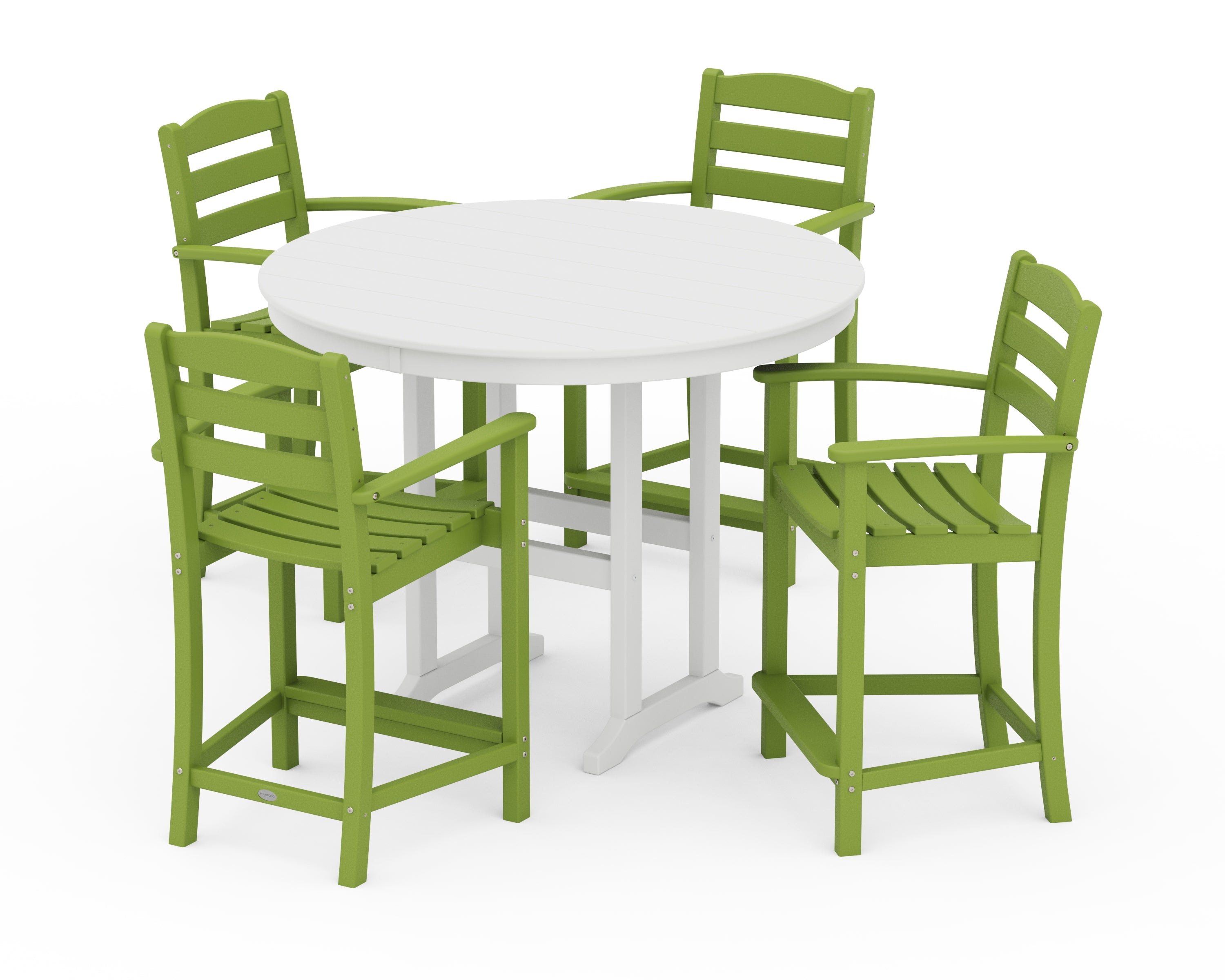 POLYWOOD® La Casa Café 5-Piece Round Farmhouse Counter Set in Lime / White