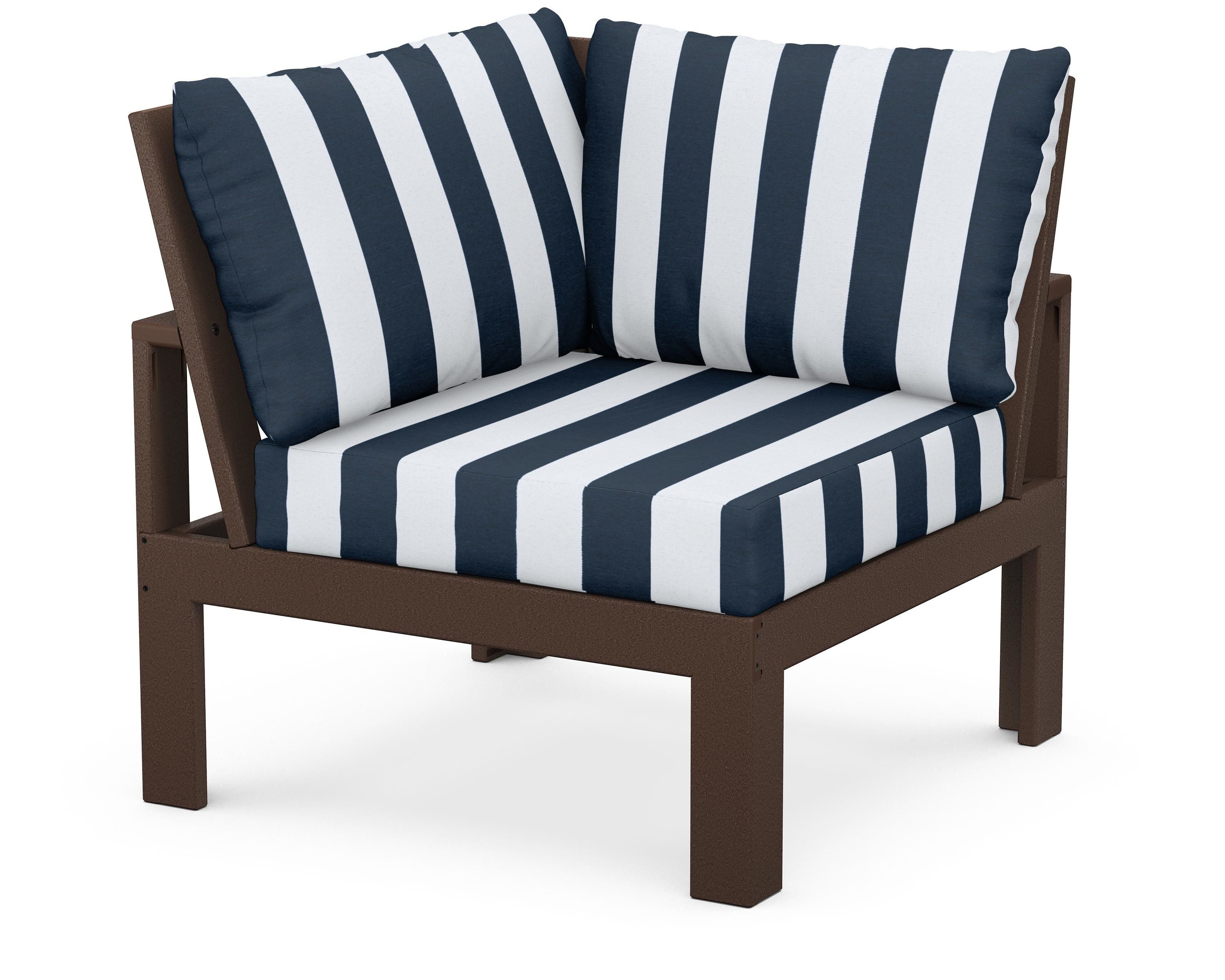 Unbranded Modular Corner Chair in Mahogany / Cabana Stripe Marine Indigo