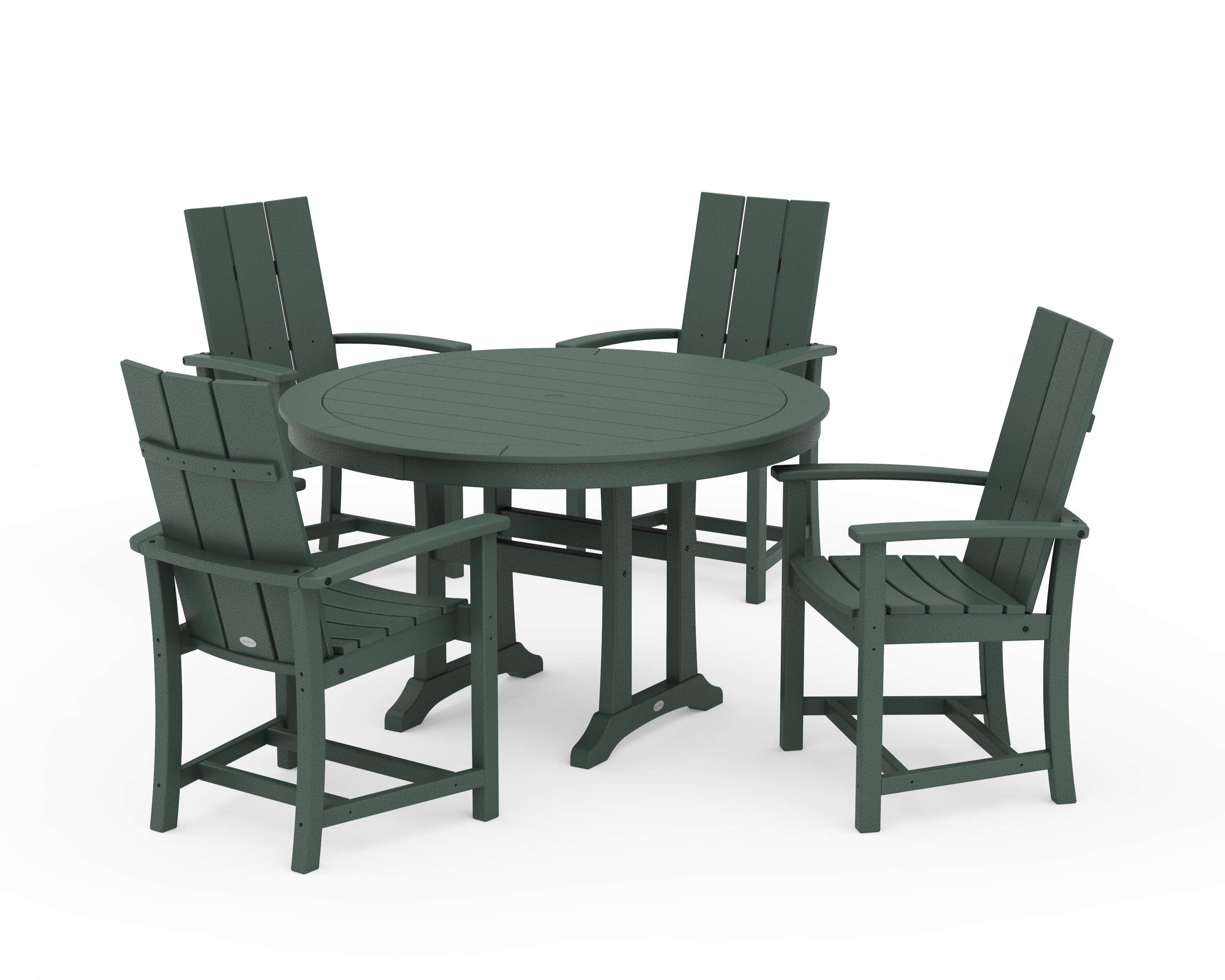 POLYWOOD® Modern Adirondack 5-Piece Round Dining Set with Trestle Legs in Green