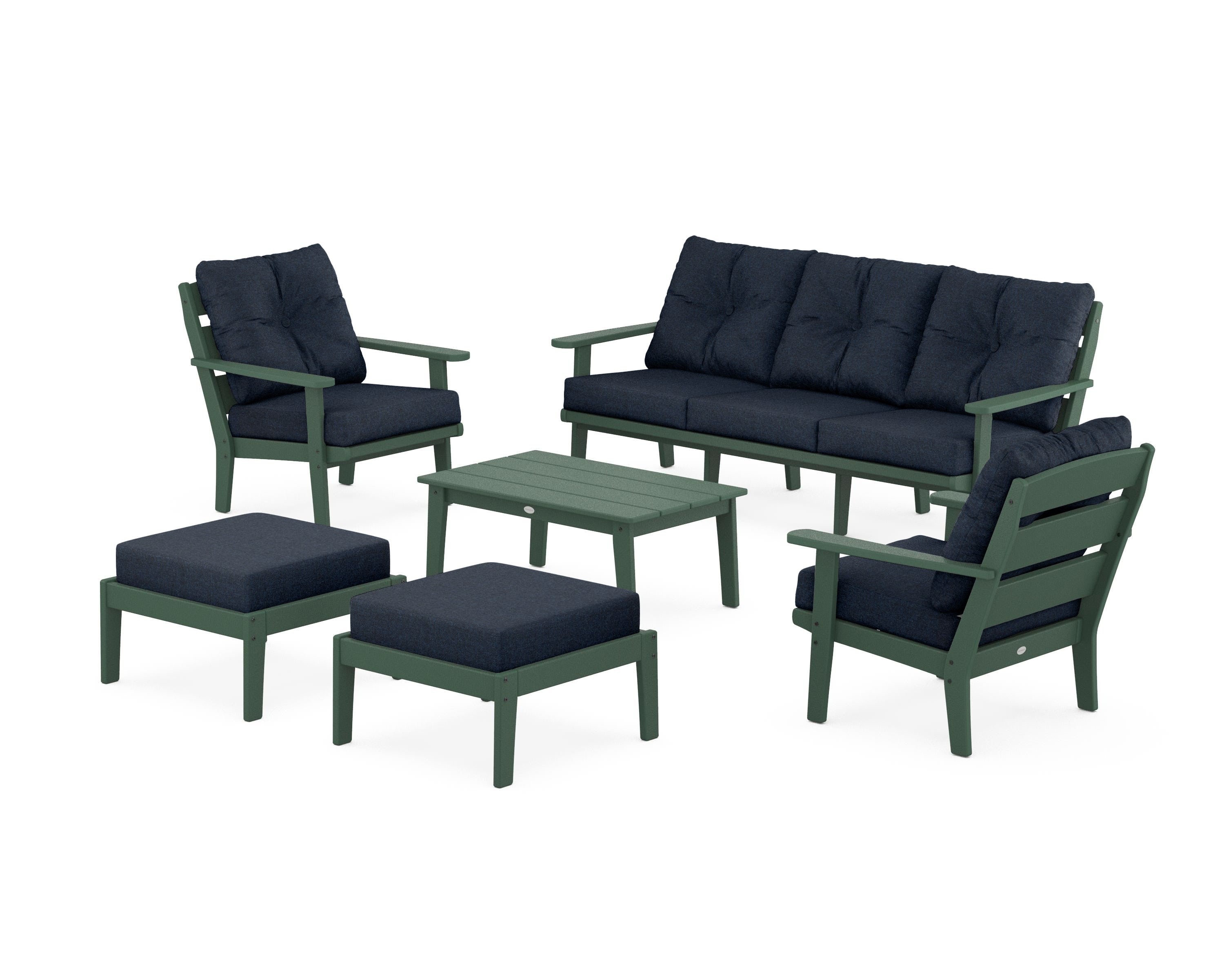 POLYWOOD® Lakeside 6-Piece Lounge Sofa Set in Green / Marine Indigo