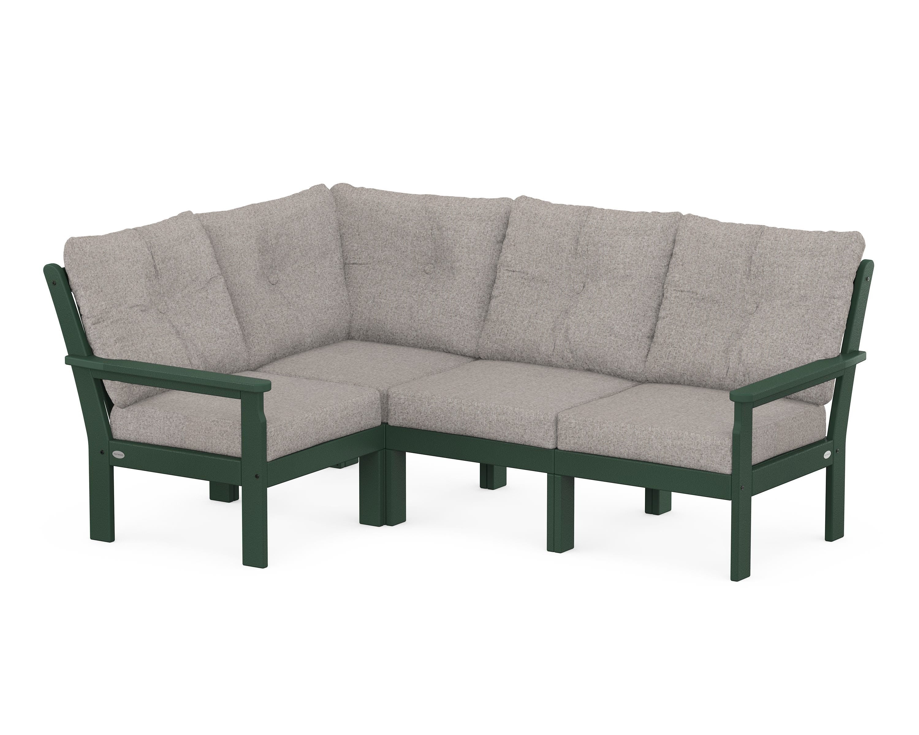 POLYWOOD® Vineyard 4-Piece Sectional in Green / Weathered Tweed