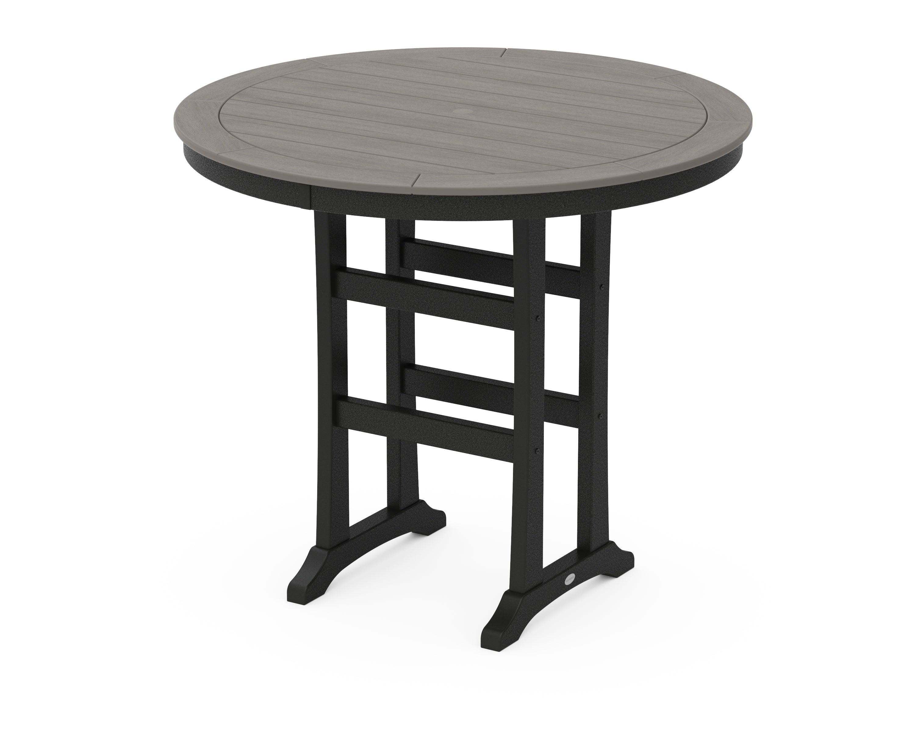 POLYWOOD® Nautical Trestle 48" Round Bar Table in Black / Driftwood