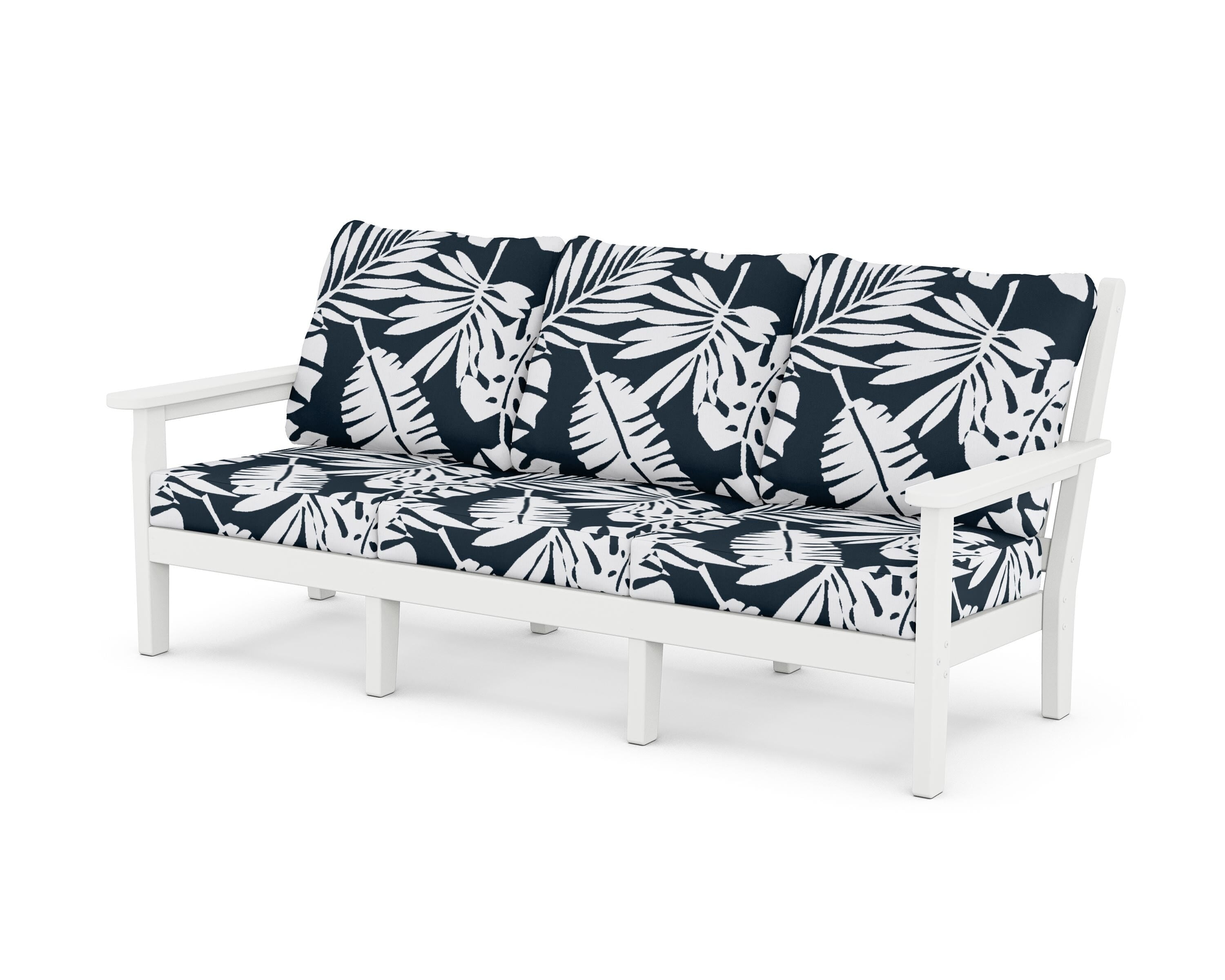 POLYWOOD® Chippendale Deep Seating Sofa in White / Leaf Marine Indigo