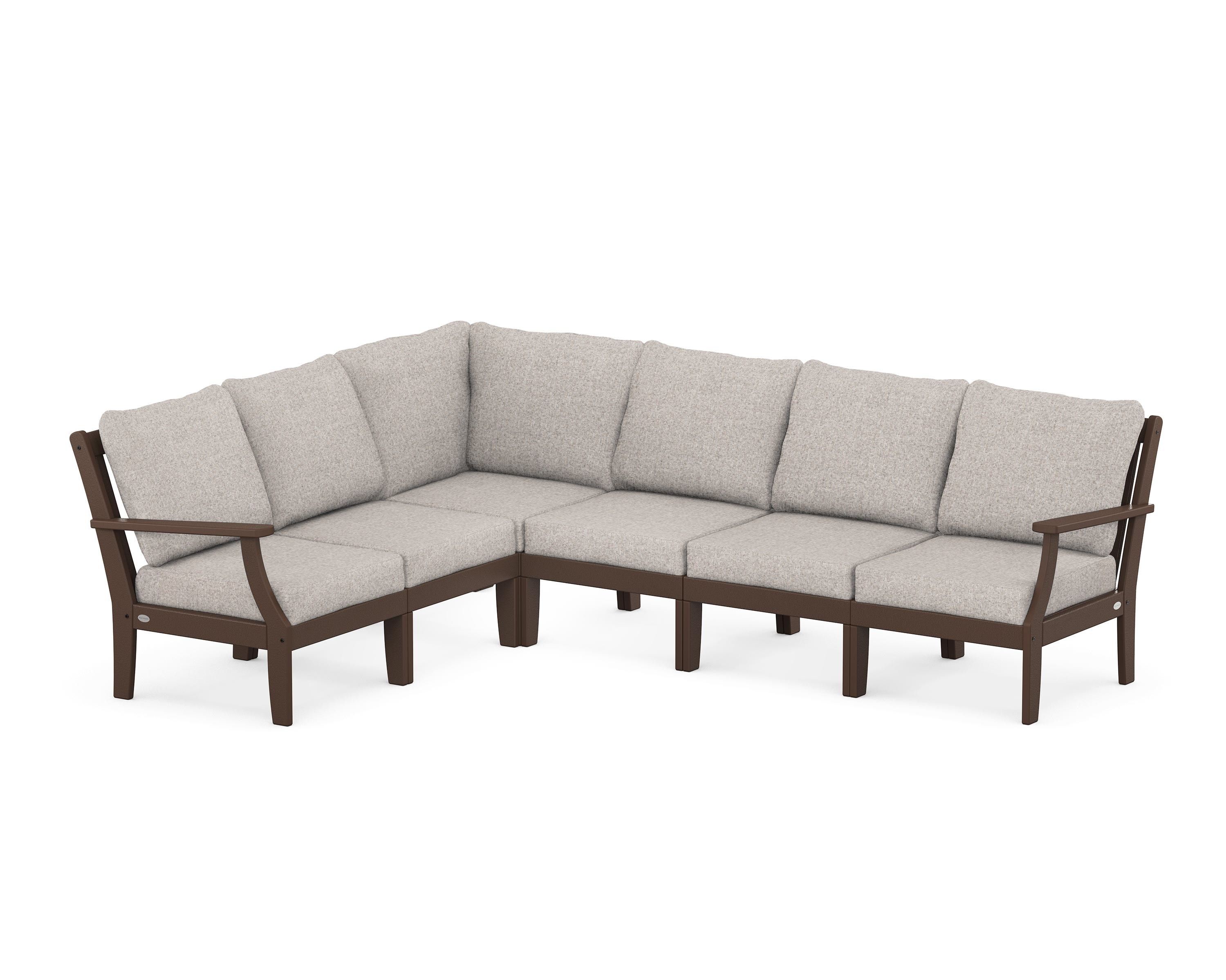 POLYWOOD® Braxton Modular 6-Piece Deep Seating Set in Mahogany / Weathered Tweed