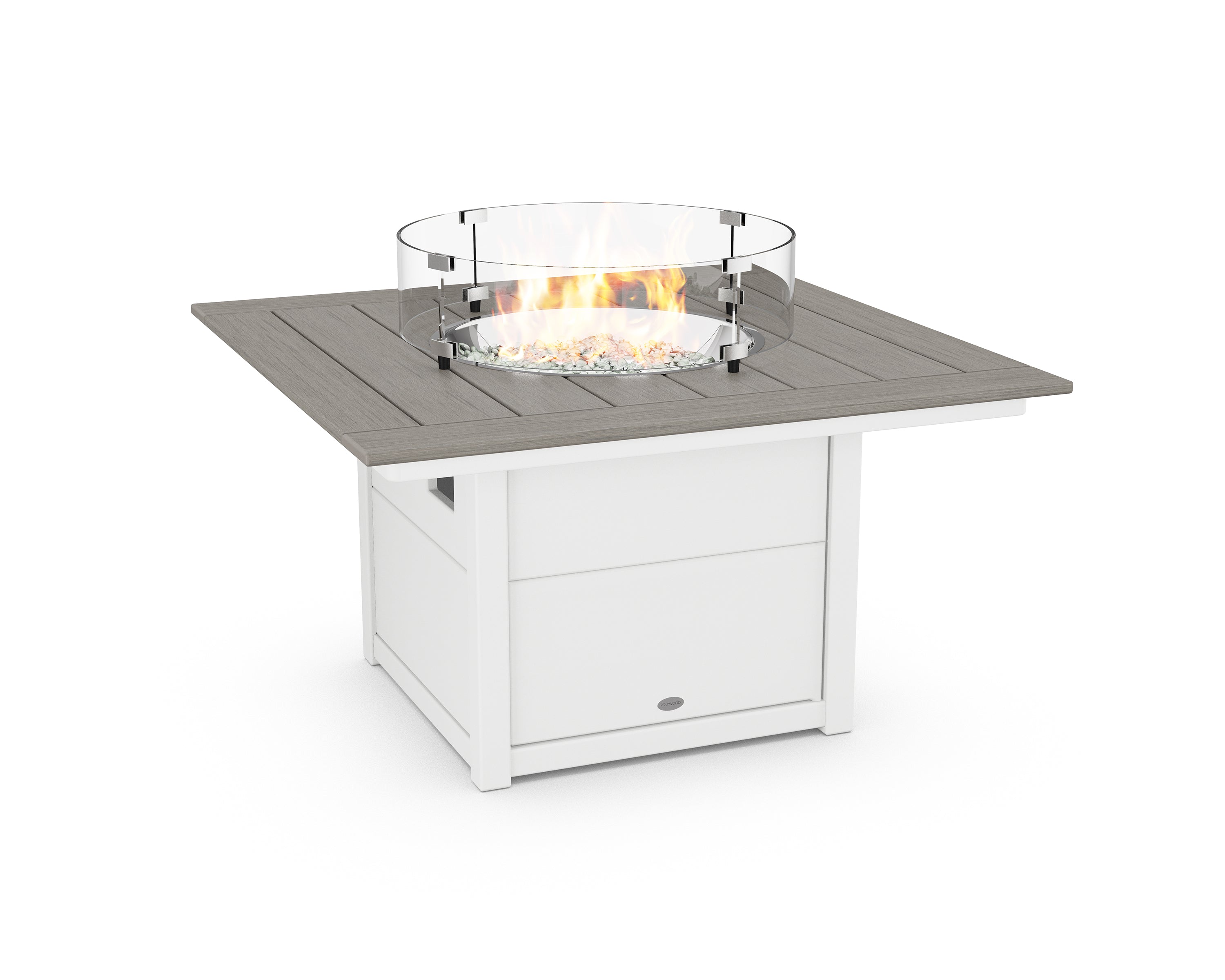 POLYWOOD® Square 42" Fire Pit Table in White / Driftwood