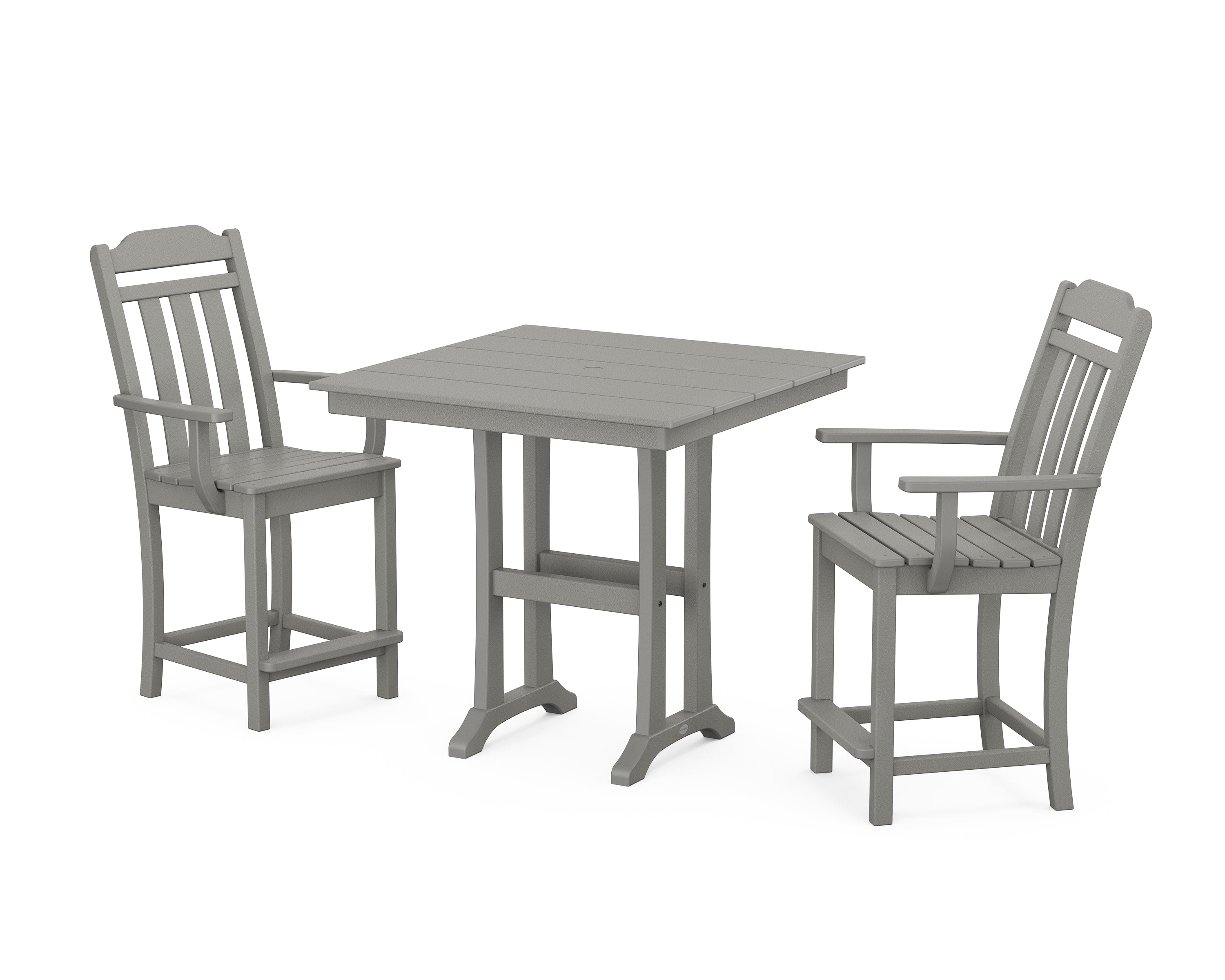 Country Living Cottage 3-Piece Farmhouse Counter Set with Trestle Legs in Slate Grey