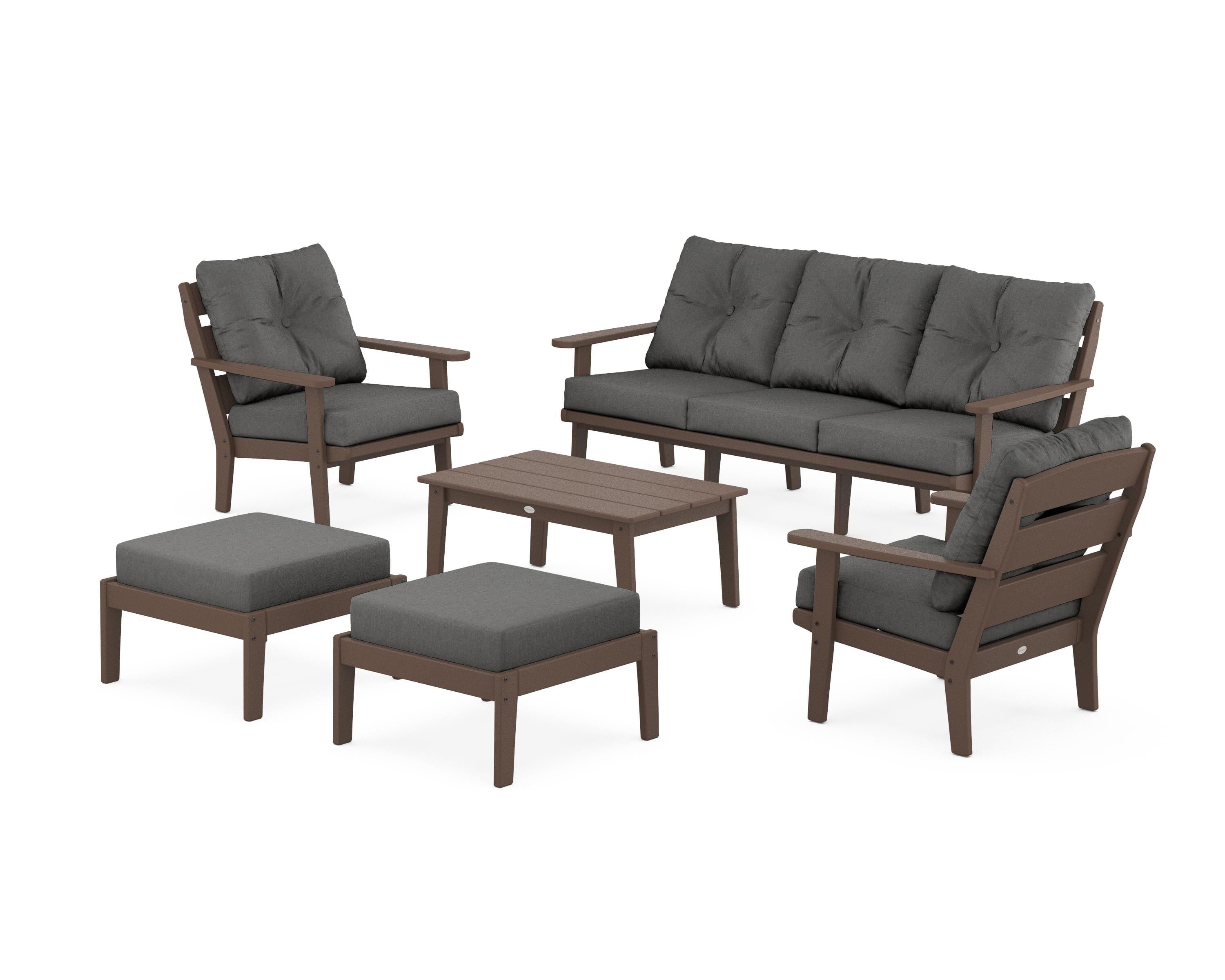 POLYWOOD® Lakeside 6-Piece Lounge Sofa Set in Mahogany / Spectrum Carbon
