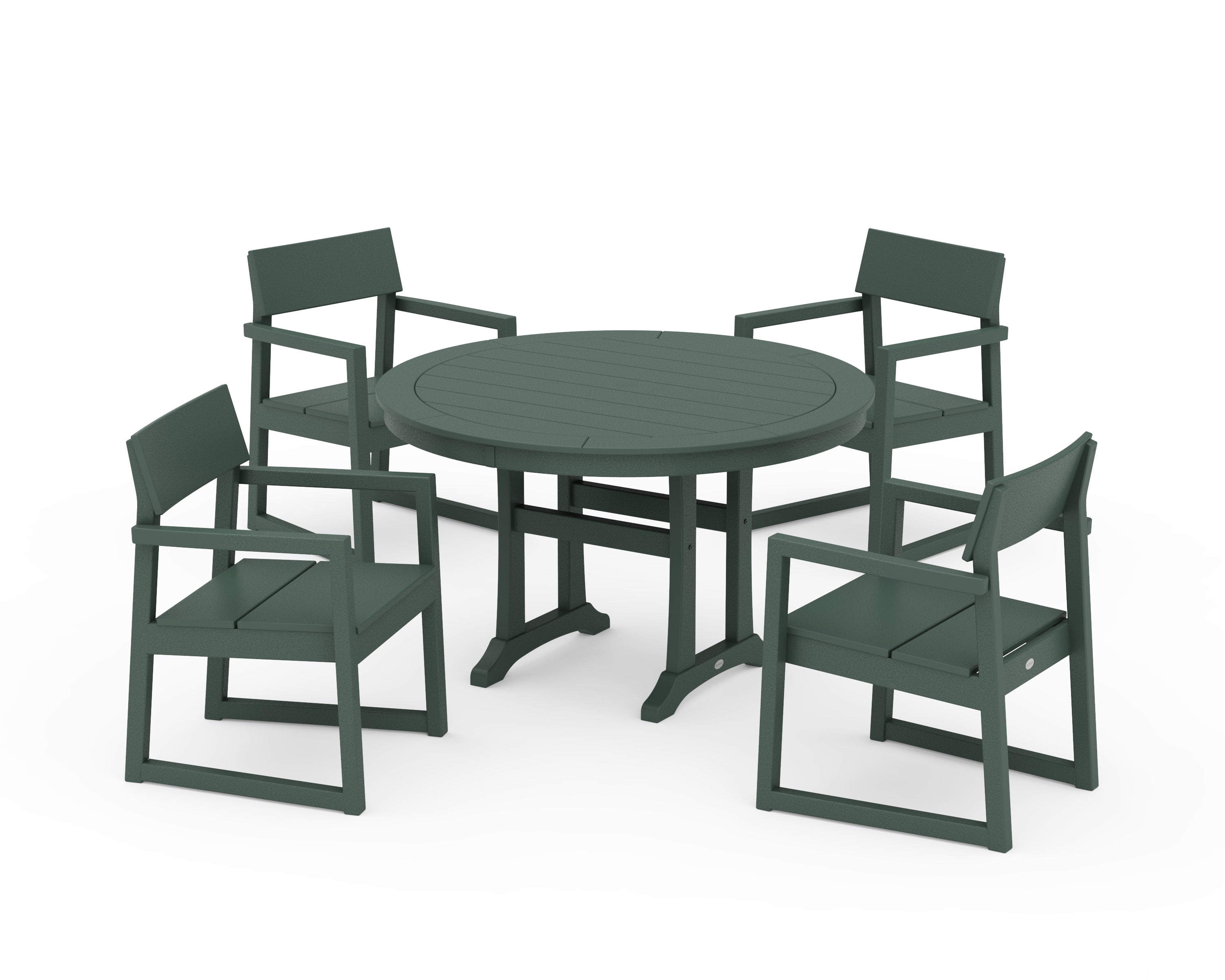 POLYWOOD® EDGE 5-Piece Round Dining Set with Trestle Legs in Green