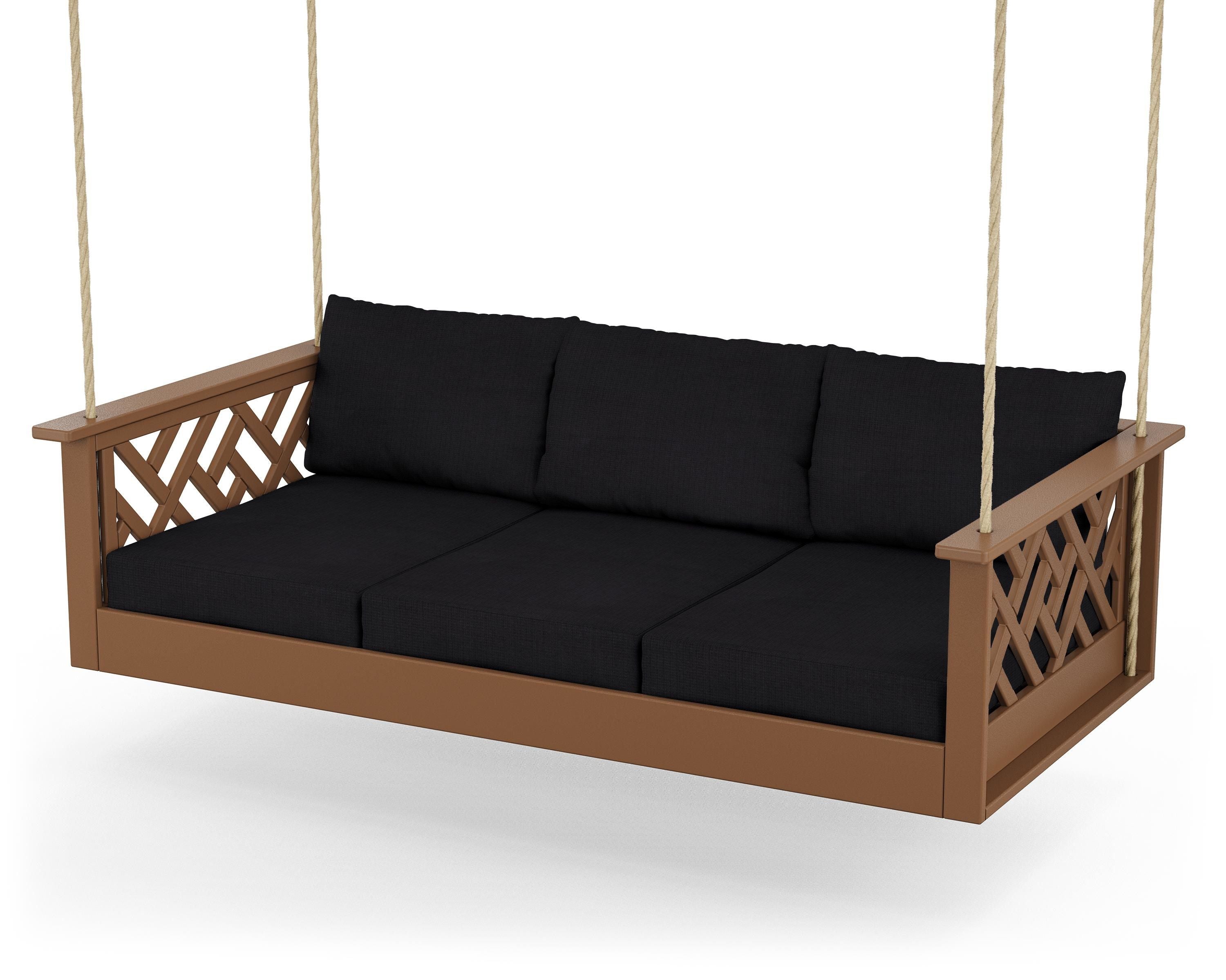 POLYWOOD® Chippendale Daybed Swing in Teak / Midnight Linen