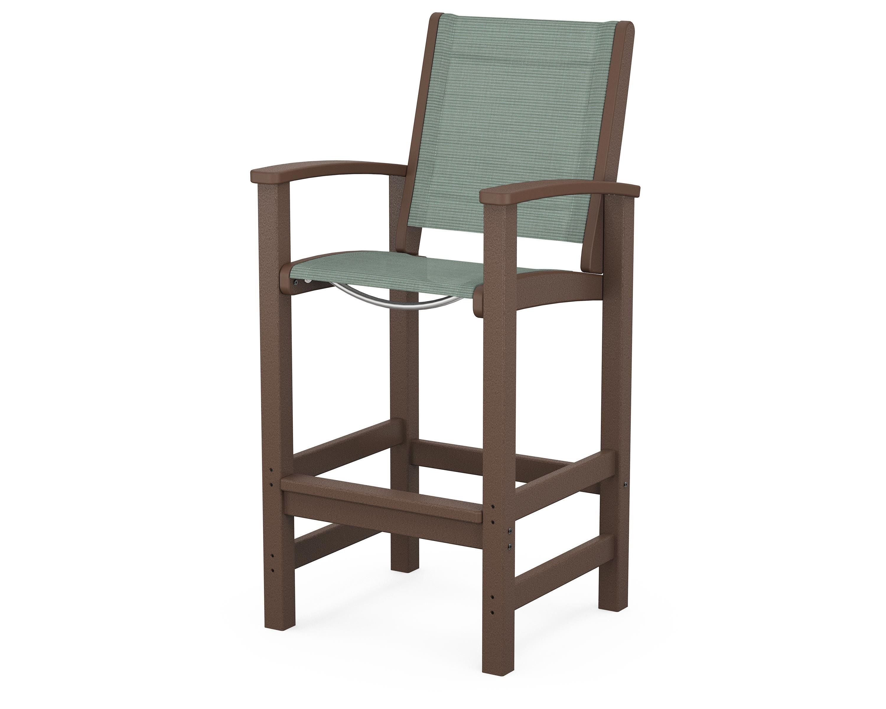 POLYWOOD® Coastal Bar Chair in Mahogany / Dupioni Sea Mist Sling