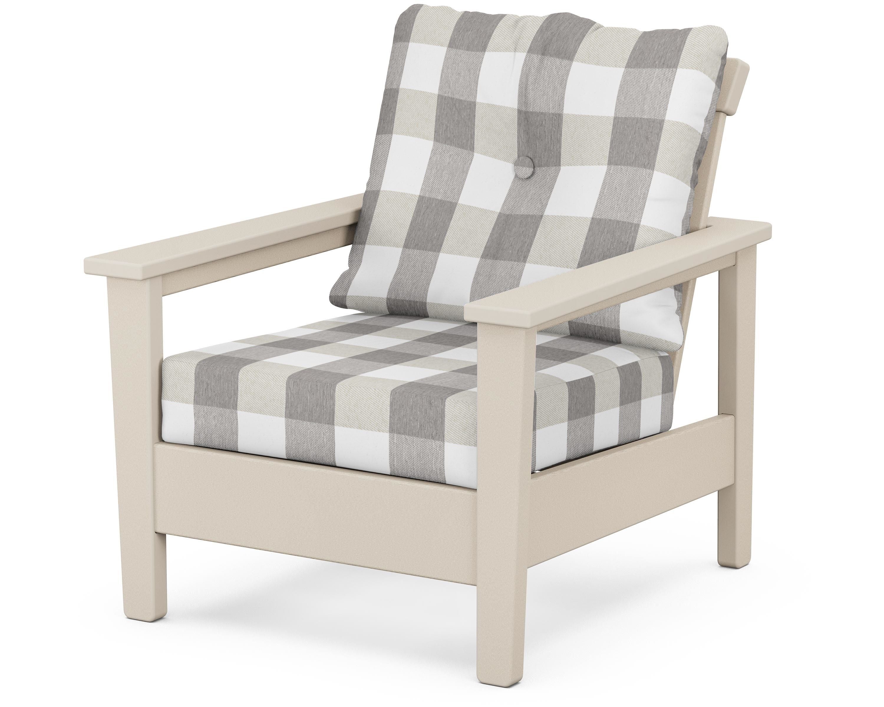 POLYWOOD® Prescott Deep Seating Chair in Sand / Buffalo Plaid Grey Mist