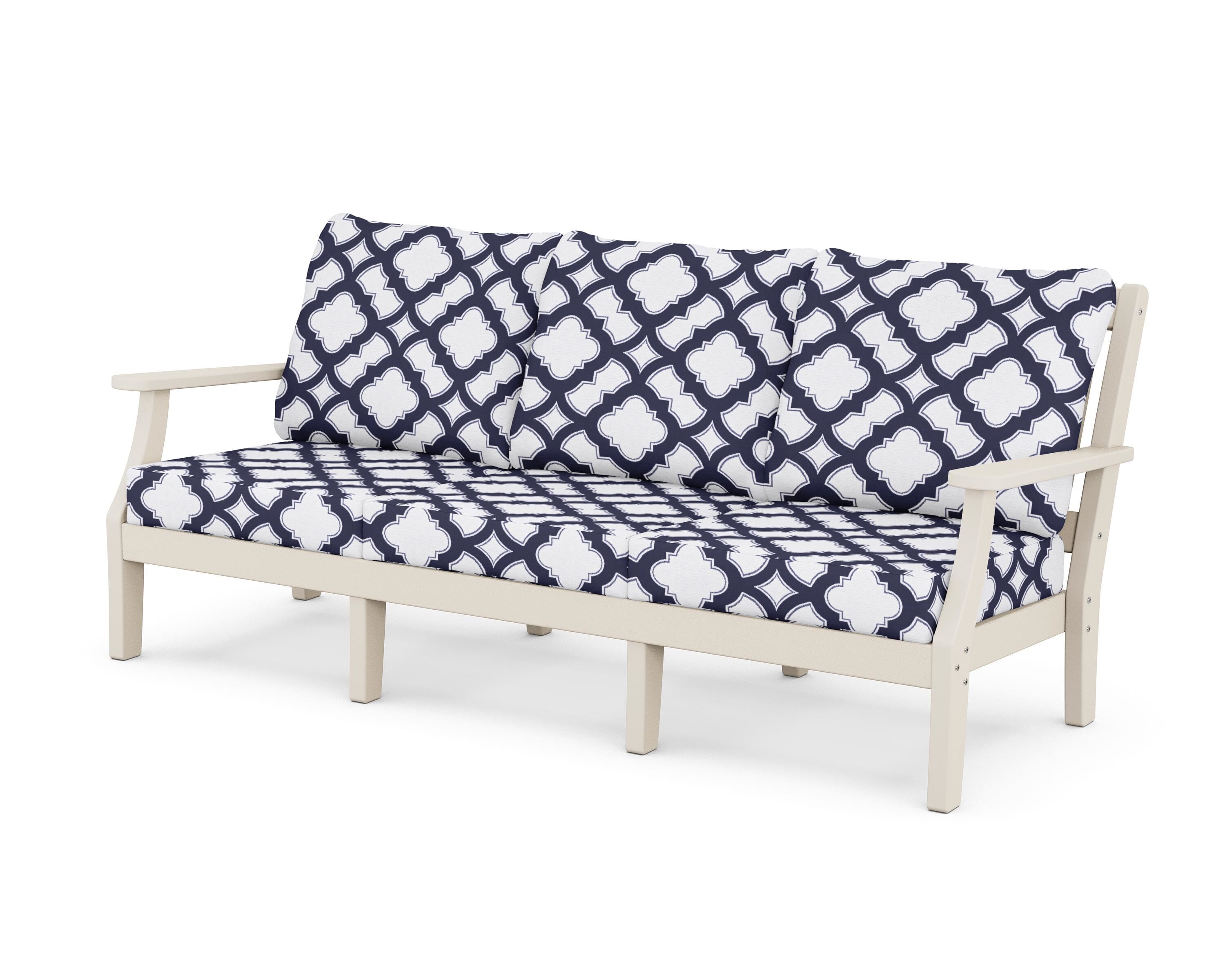 Martha Stewart by POLYWOOD® Chinoiserie Deep Seating Sofa in Sand / Trellis Navy