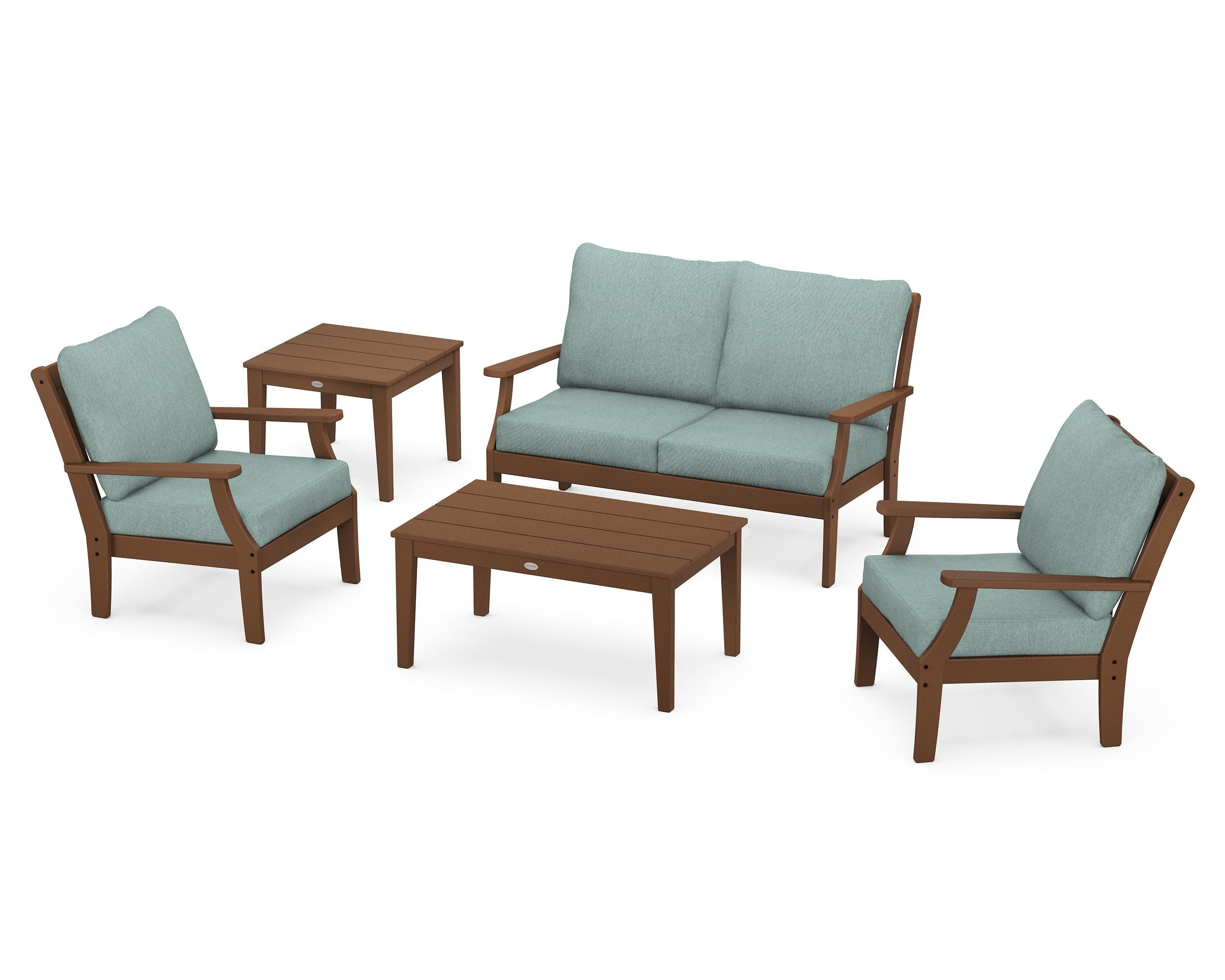 POLYWOOD® Braxton 5-Piece Deep Seating Set in Teak / Glacier Spa