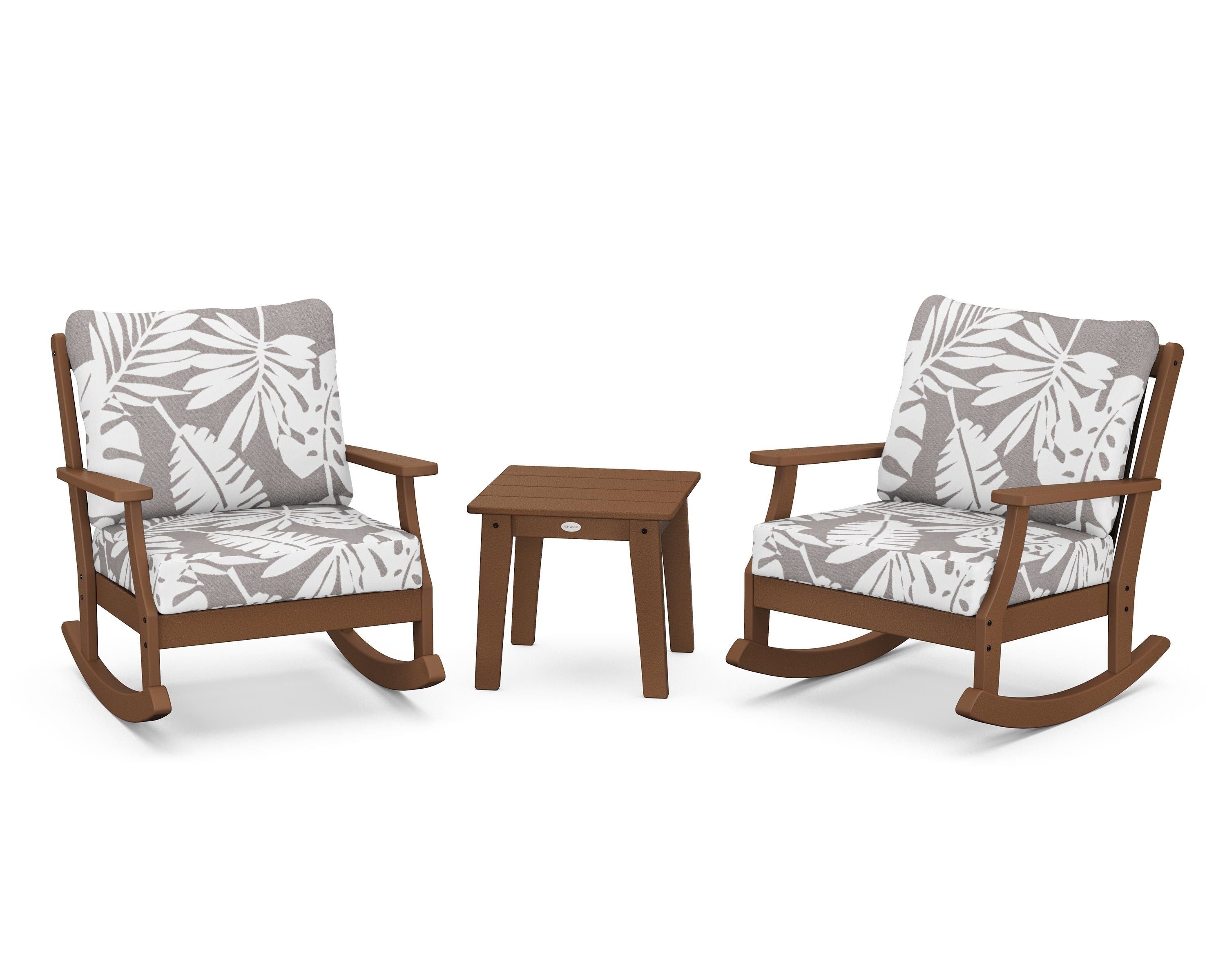 POLYWOOD® Braxton 3-Piece Deep Seating Rocker Set in Teak / Leaf Grey Mist