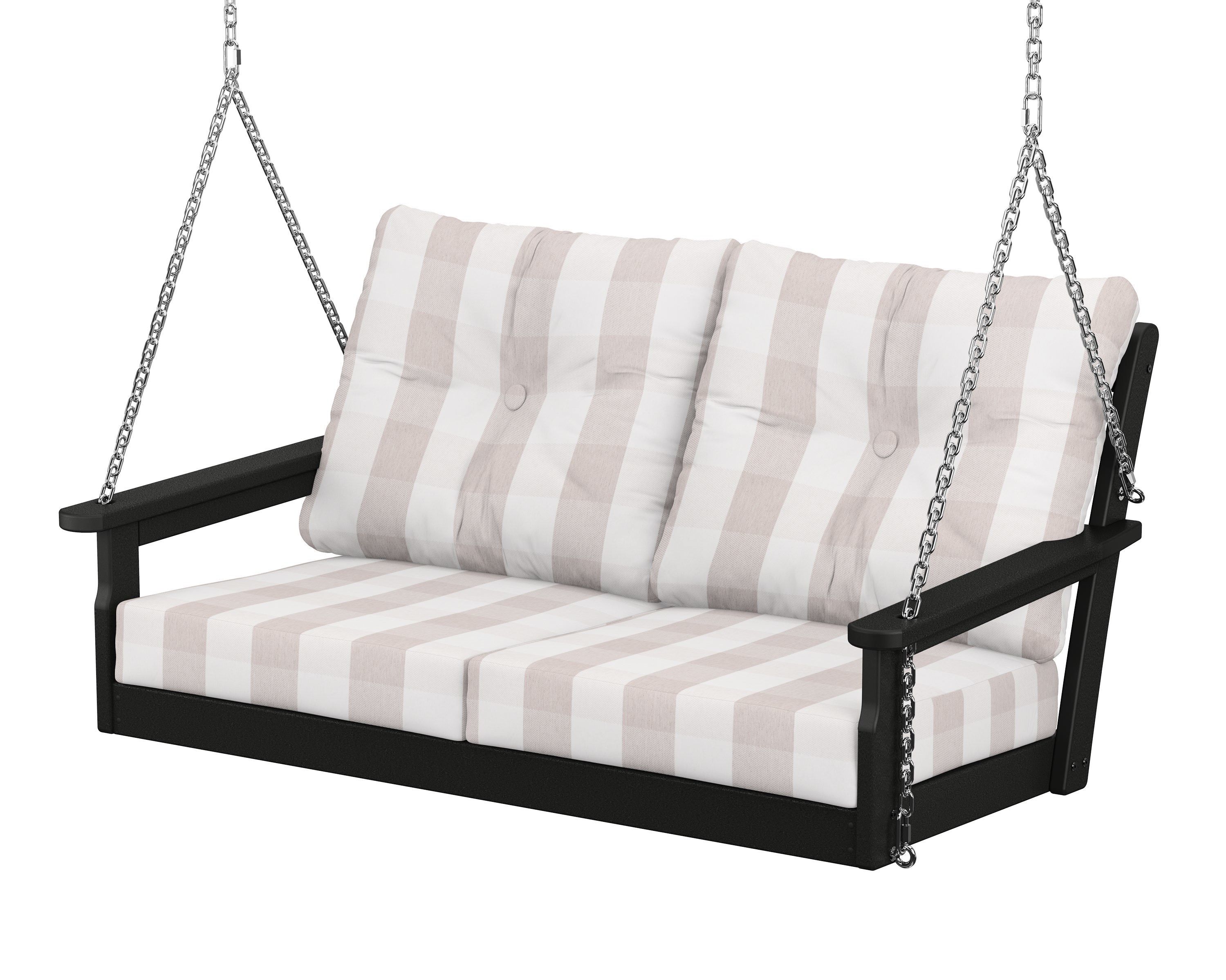POLYWOOD® Vineyard Deep Seating Swing in Black / Buffalo Plaid Dune Burlap