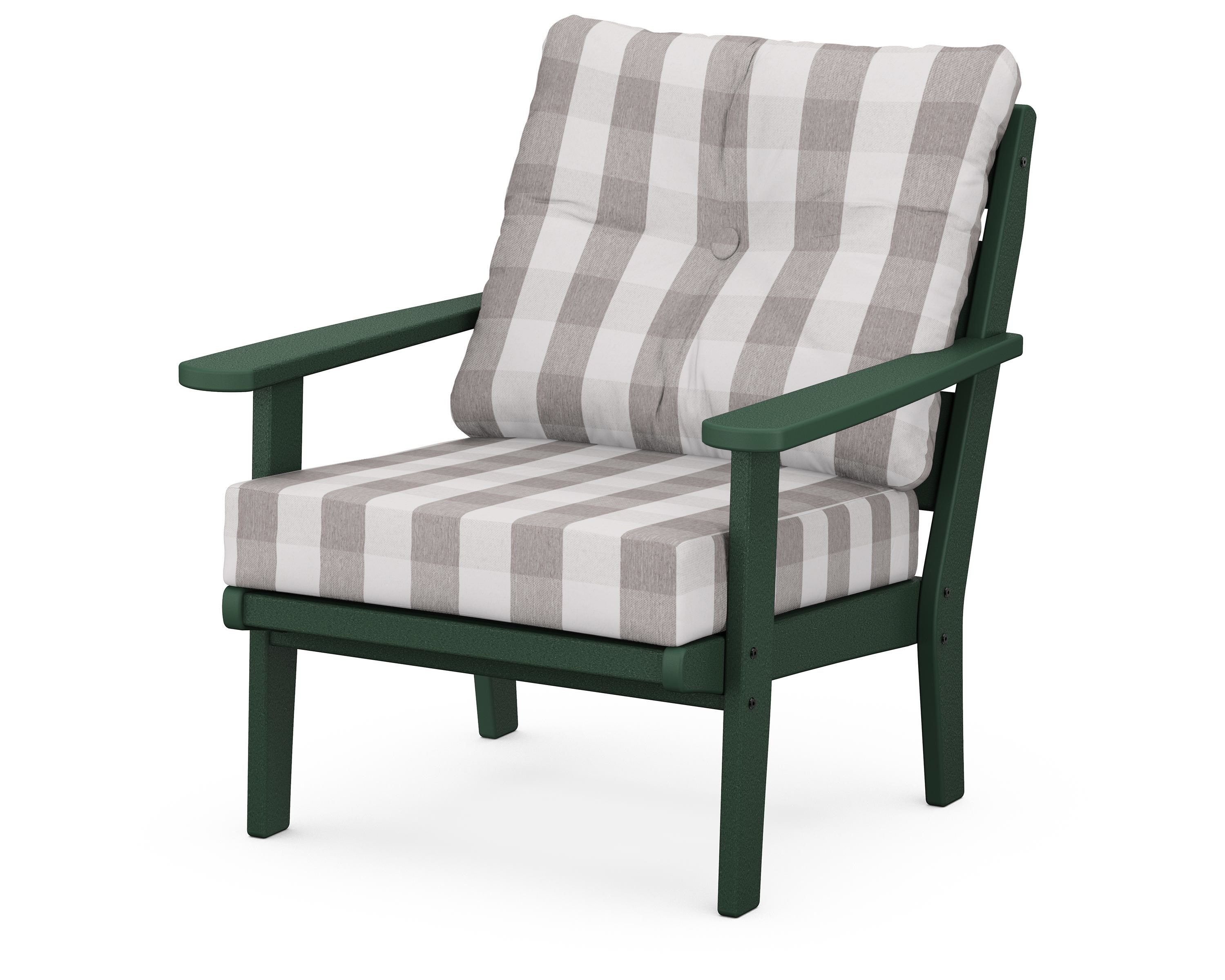 POLYWOOD® Lakeside Deep Seating Chair in Green / Buffalo Plaid Grey Mist