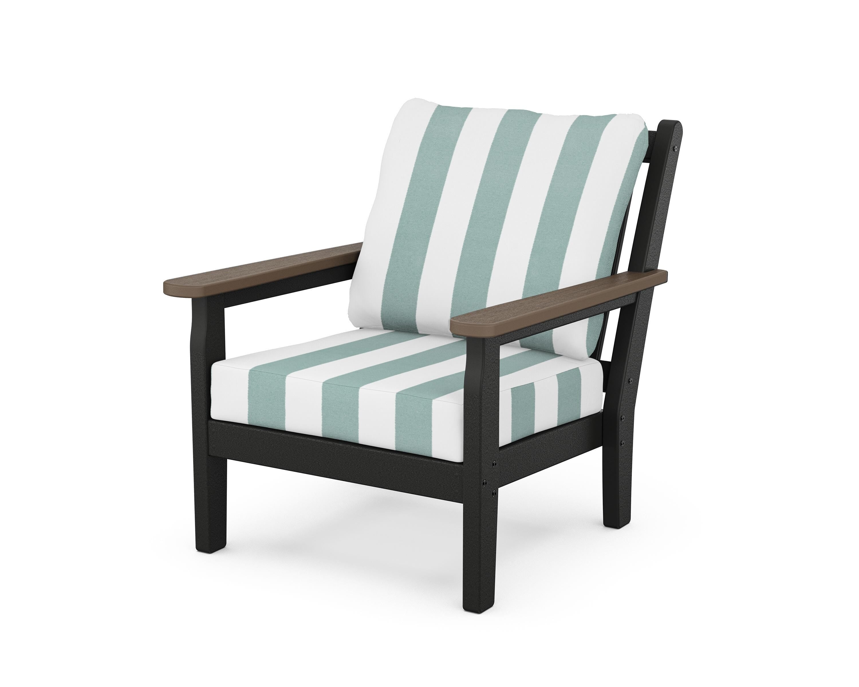 POLYWOOD® Chippendale Deep Seating Chair in Black / Kona / Cabana Stripe Glacier Spa
