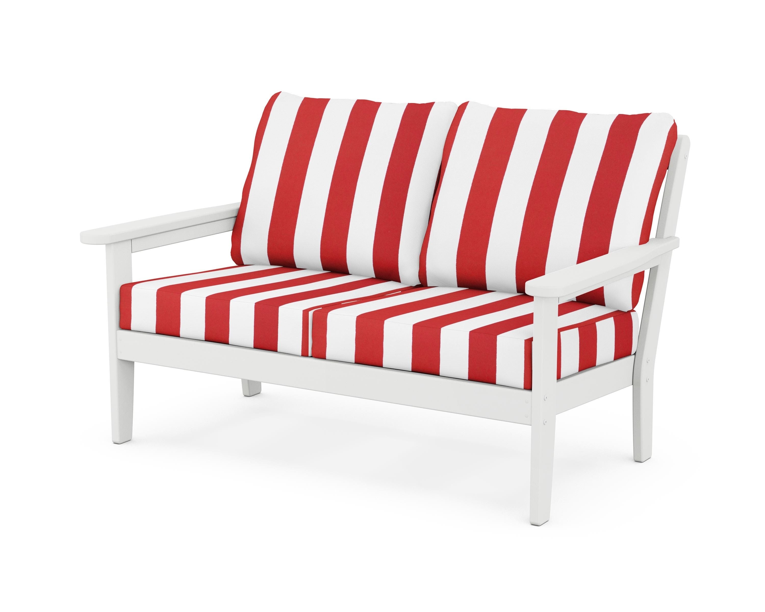 Country Living Cottage Deep Seating Loveseat in White / Cabana Stripe Crimson