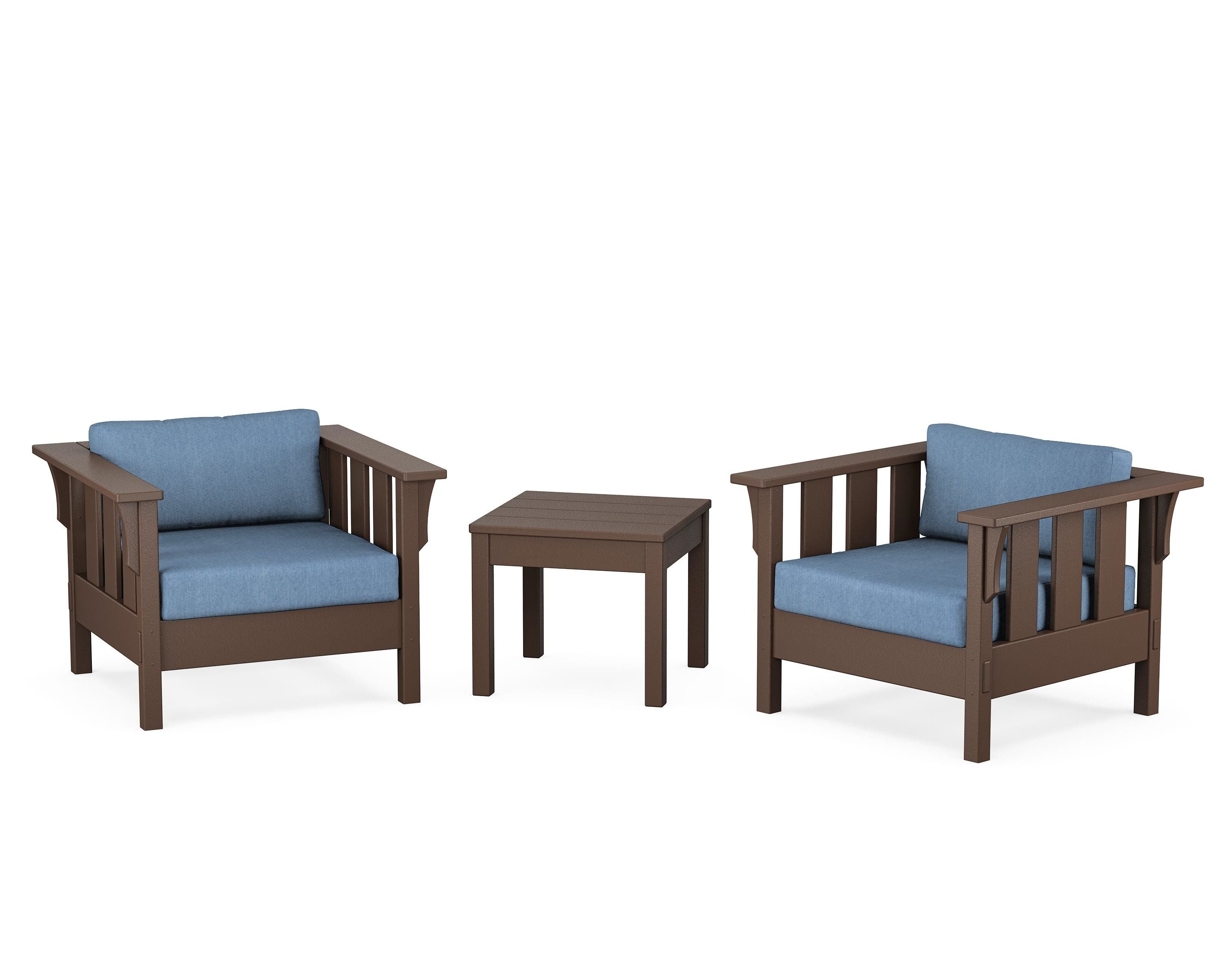 Martha Stewart by POLYWOOD® Acadia 3-Piece Deep Seating Set in Mahogany / Sky Blue