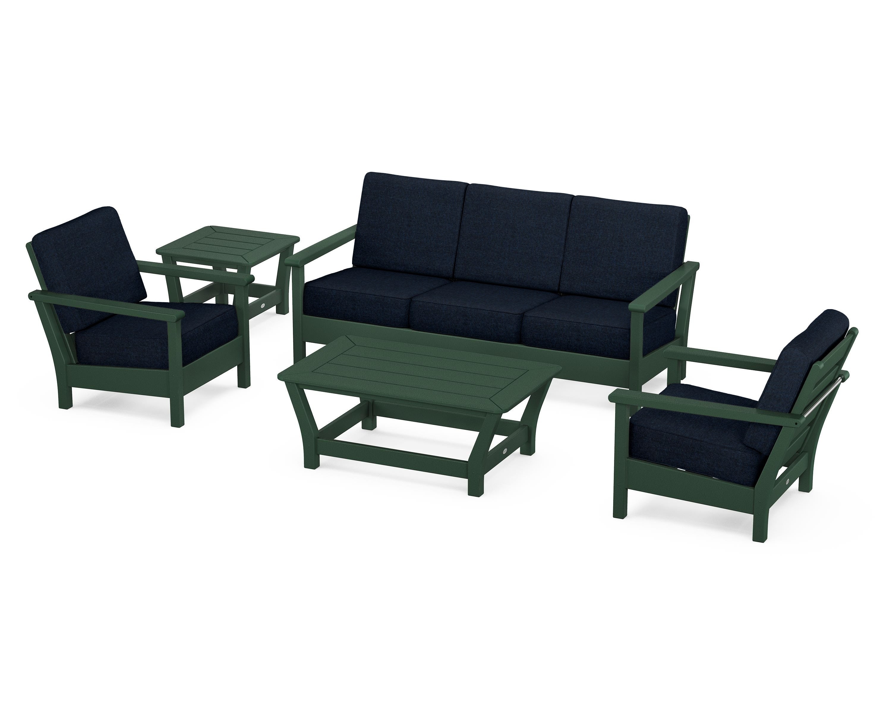 POLYWOOD® Harbour 5-Piece Deep Seating Set in Green / Marine Indigo