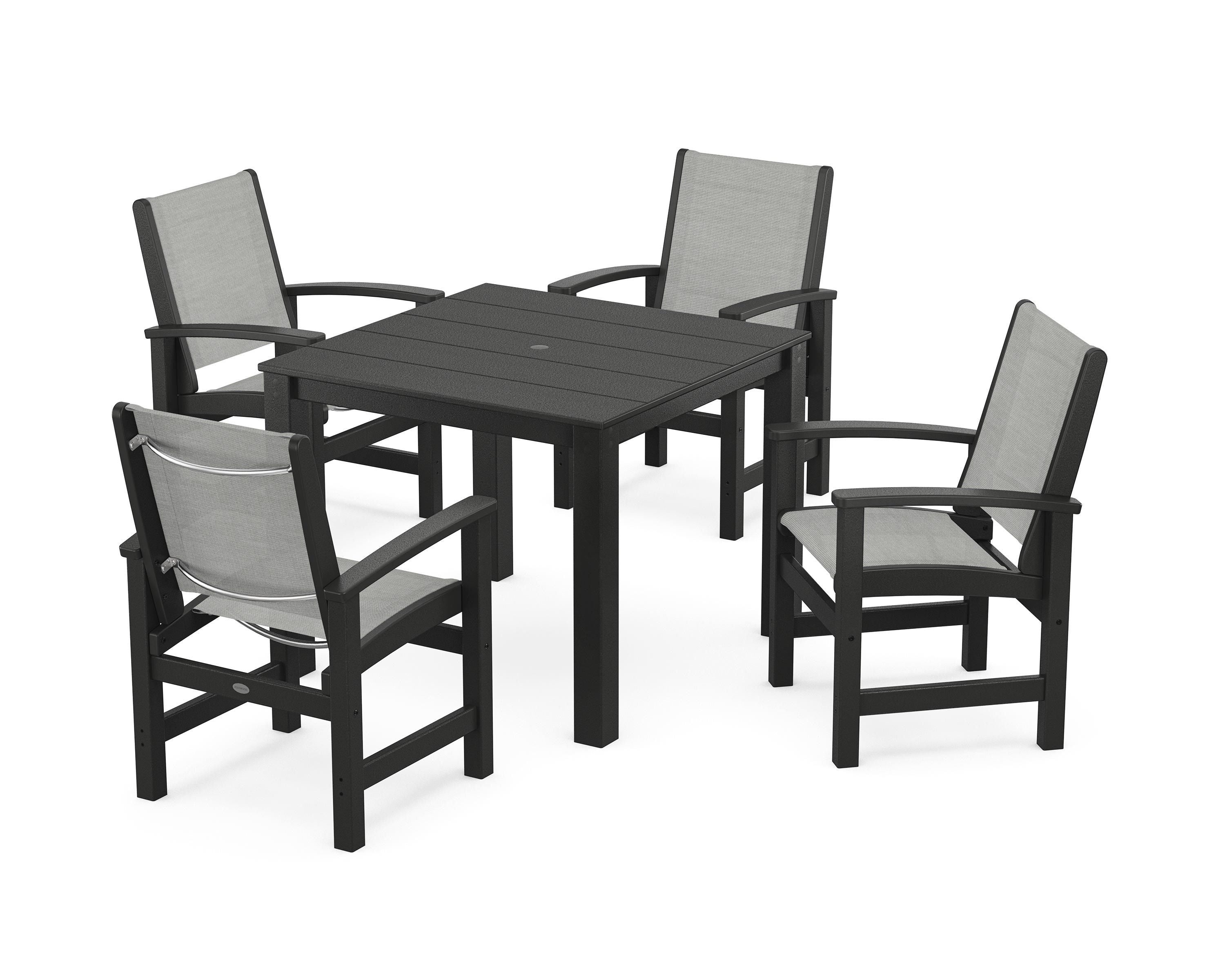 POLYWOOD® Coastal 5-Piece Parsons Dining Set in Black / Metallic Sling
