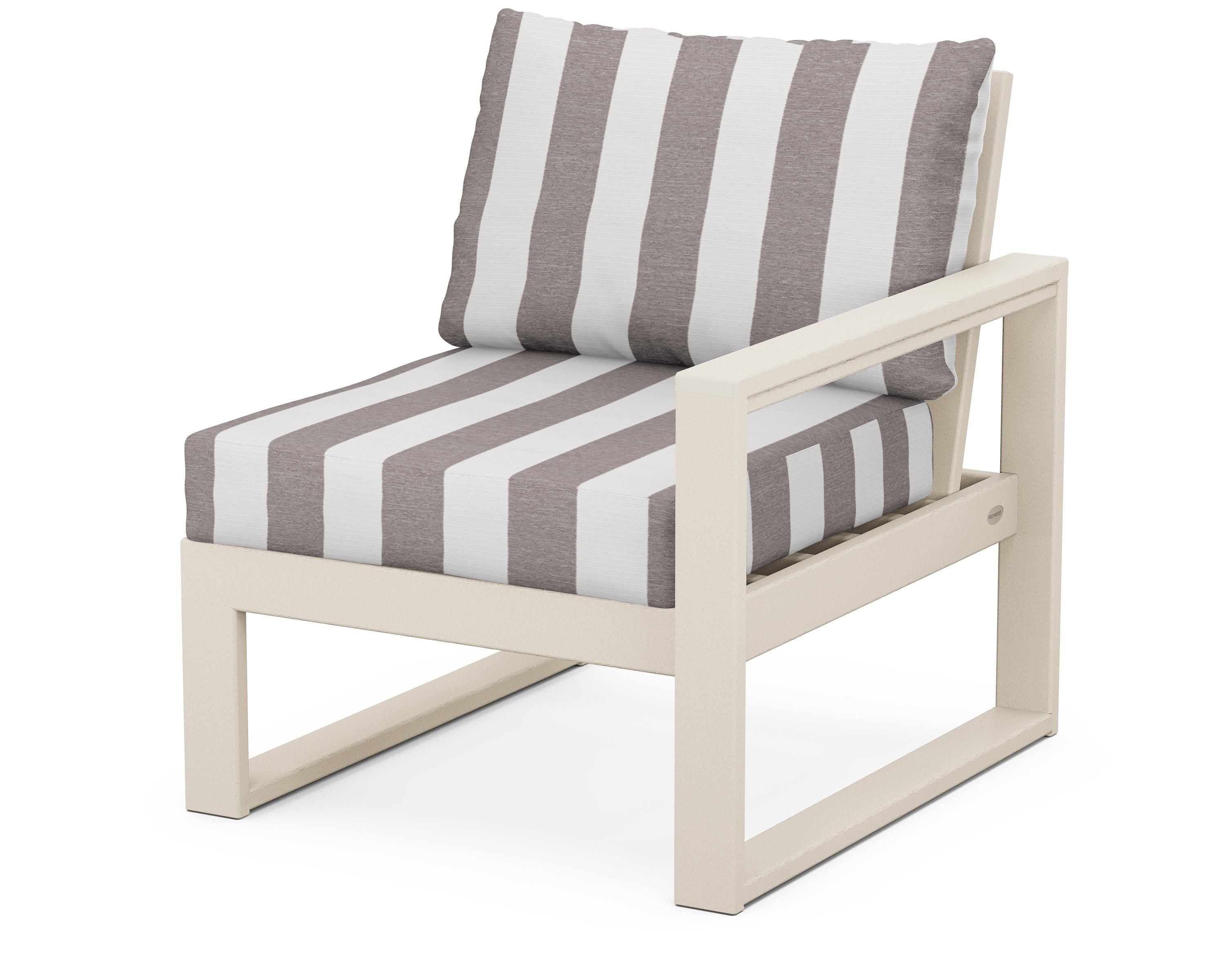 POLYWOOD® EDGE Modular Right Arm Chair in Sand / Cabana Stripe Grey Mist