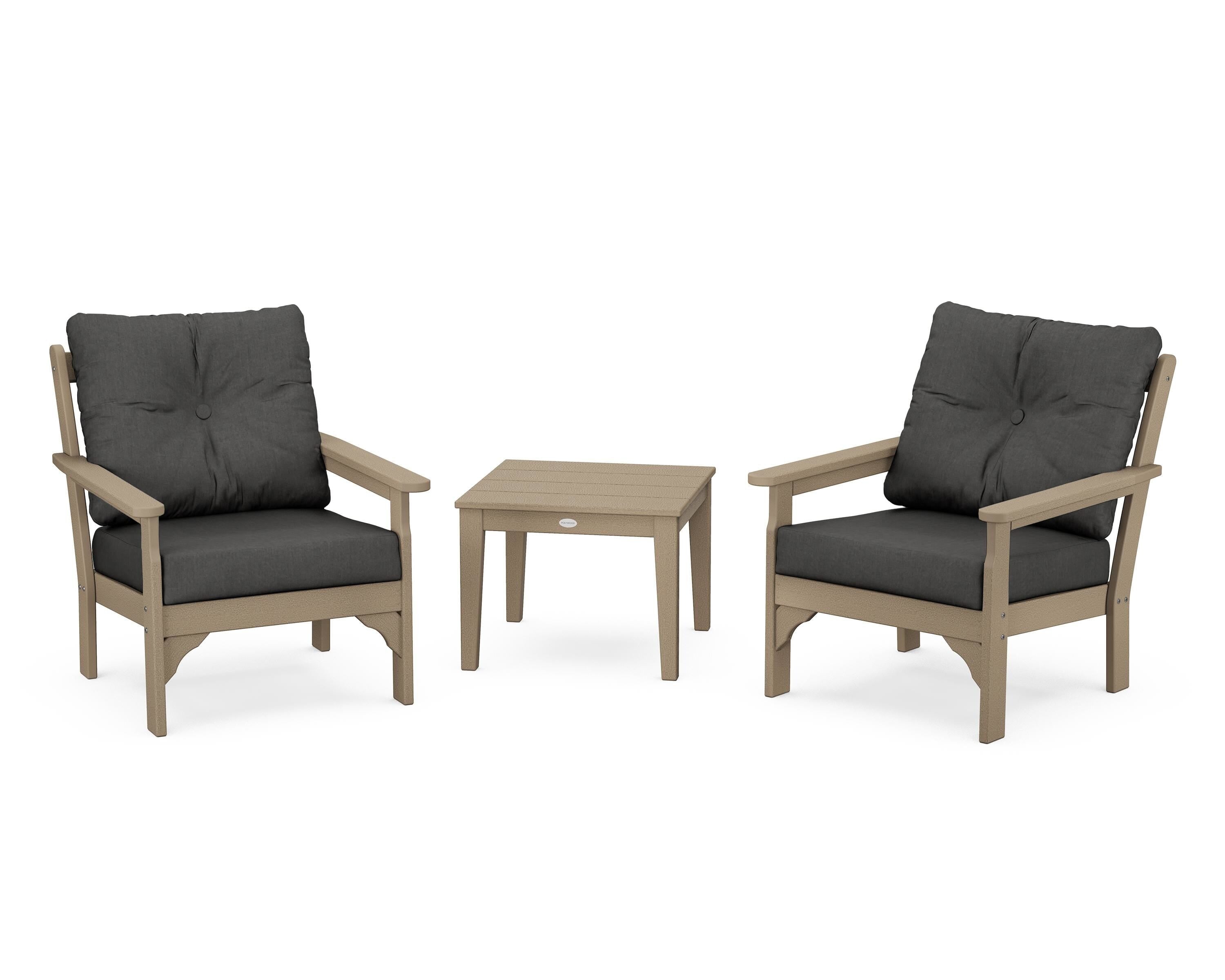POLYWOOD® Vineyard 3-Piece Deep Seating Set in Vintage Sahara / Spectrum Carbon