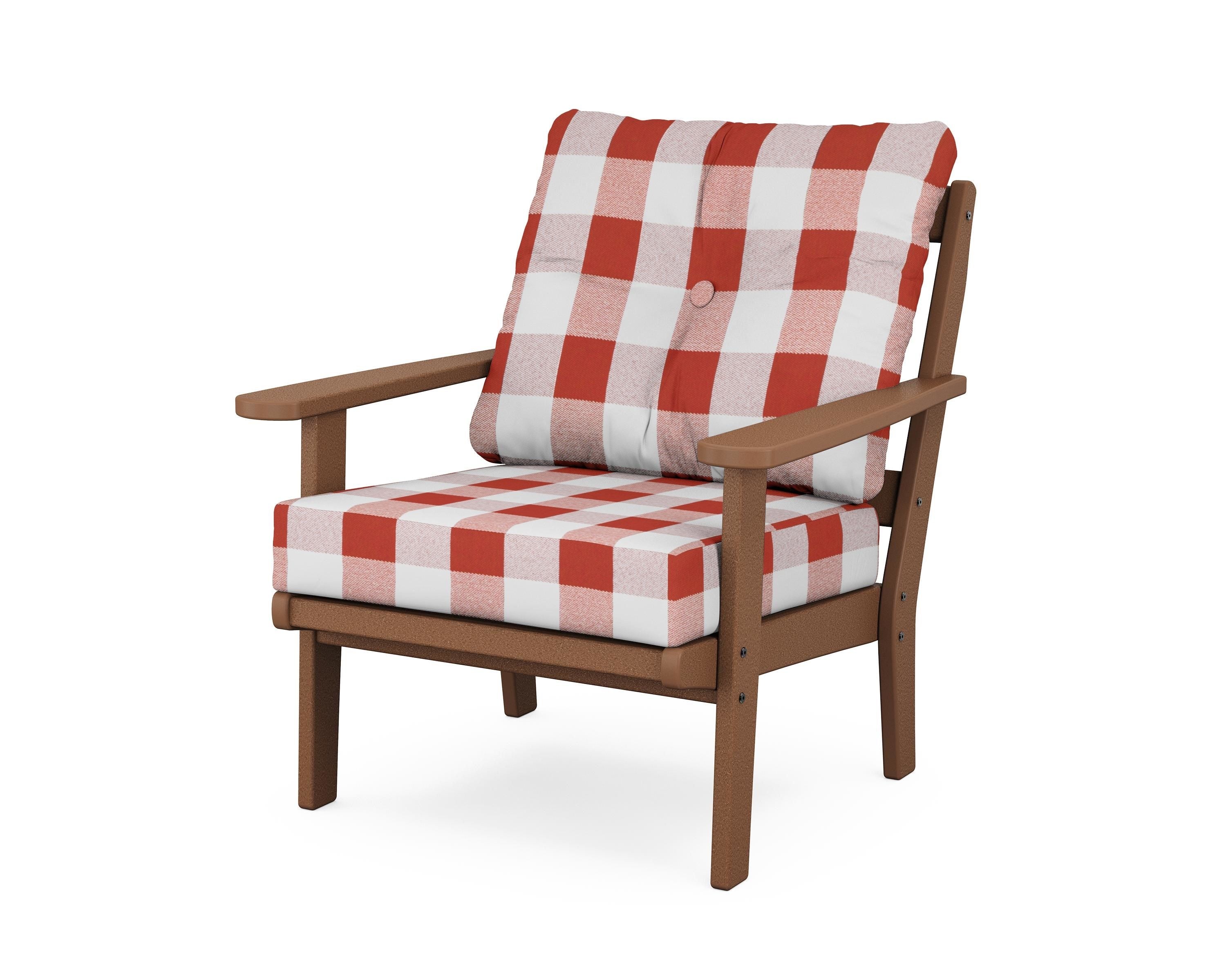POLYWOOD® Mission Deep Seating Chair in Teak / Buffalo Plaid Crimson