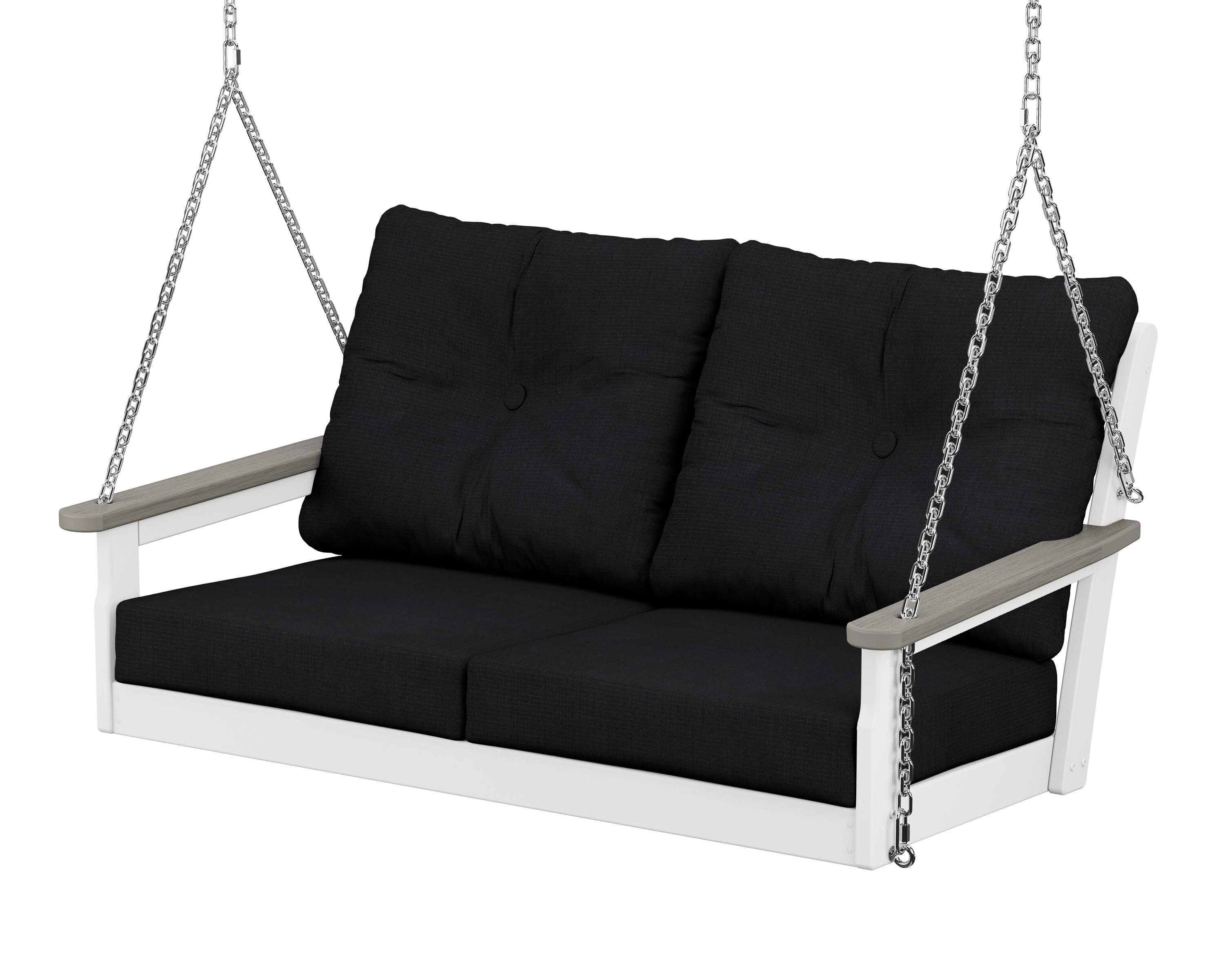 POLYWOOD® Vineyard Deep Seating Swing in White / Driftwood / Midnight Linen