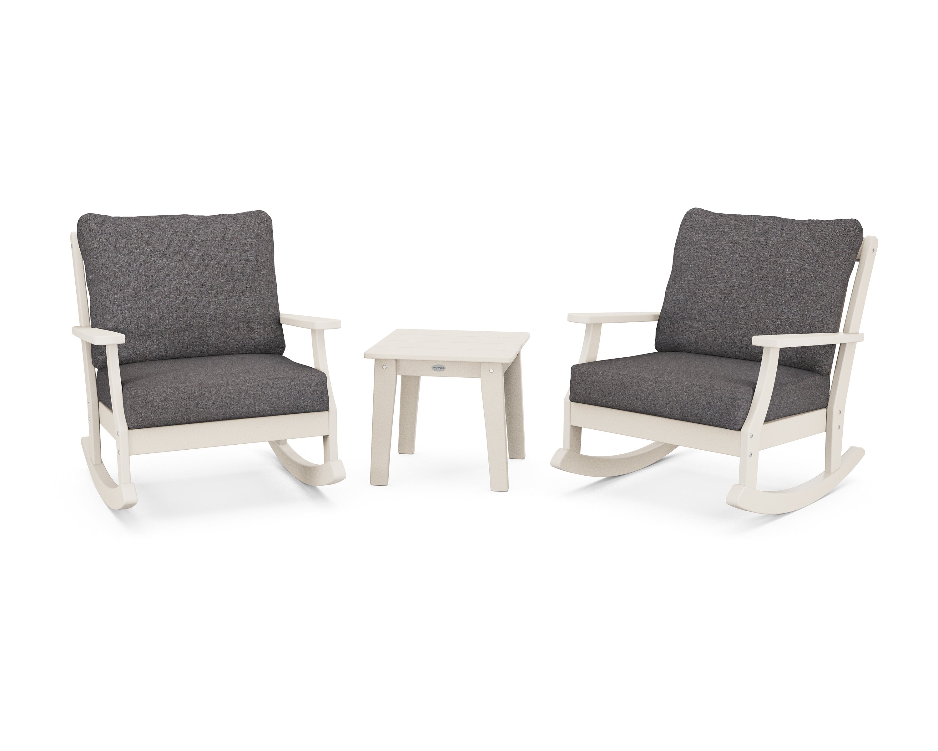 POLYWOOD® Braxton 3-Piece Deep Seating Rocker Set in Sand / Ash Charcoal