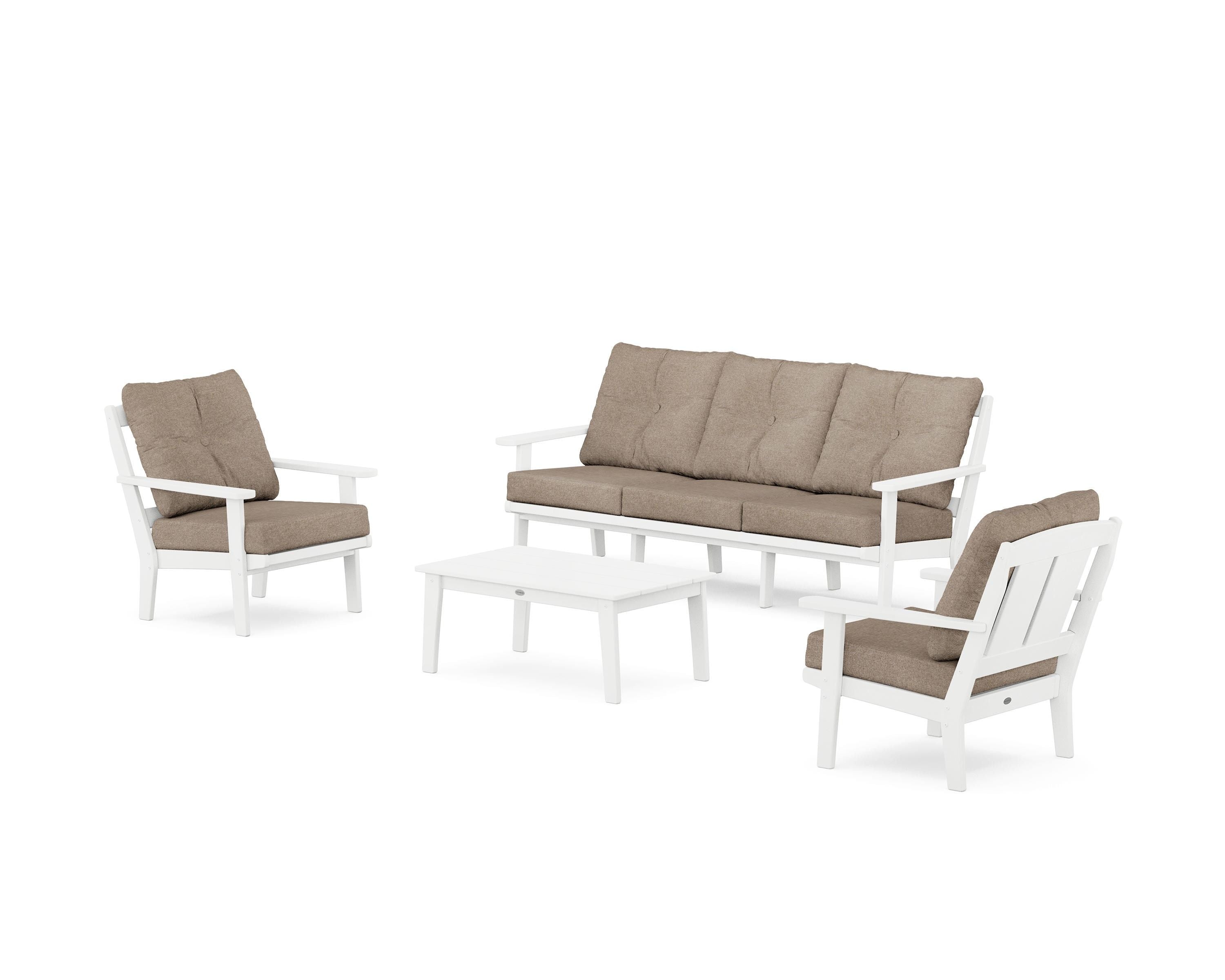 POLYWOOD® Mission 4-Piece Deep Seating Set with Sofa in White / Spiced Burlap