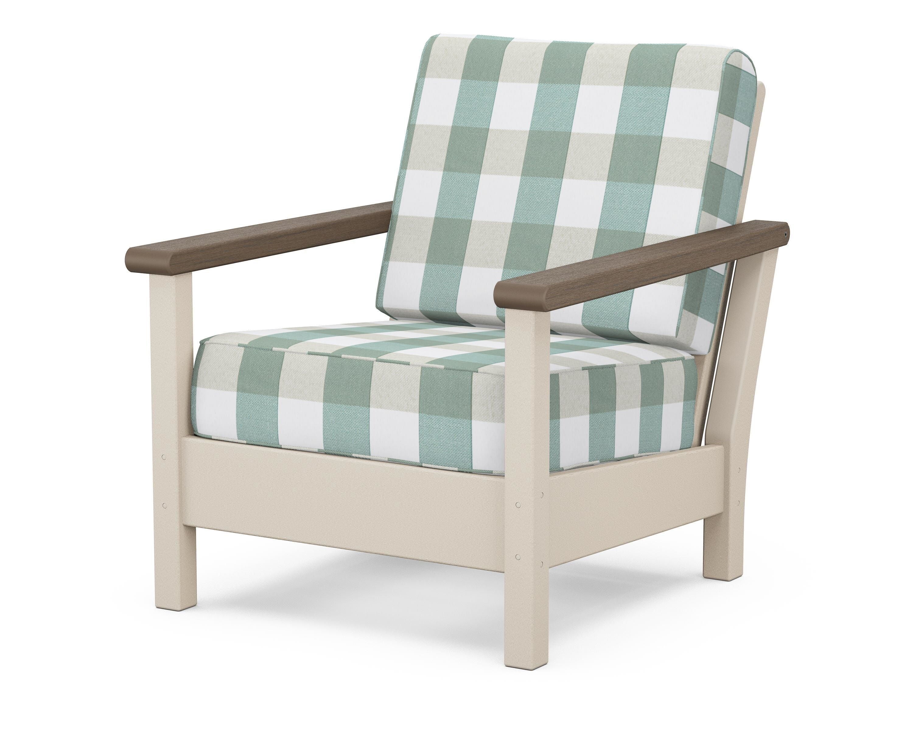 POLYWOOD® Harbour Deep Seating Chair in Sand / Kona / Buffalo Plaid Glacier Spa