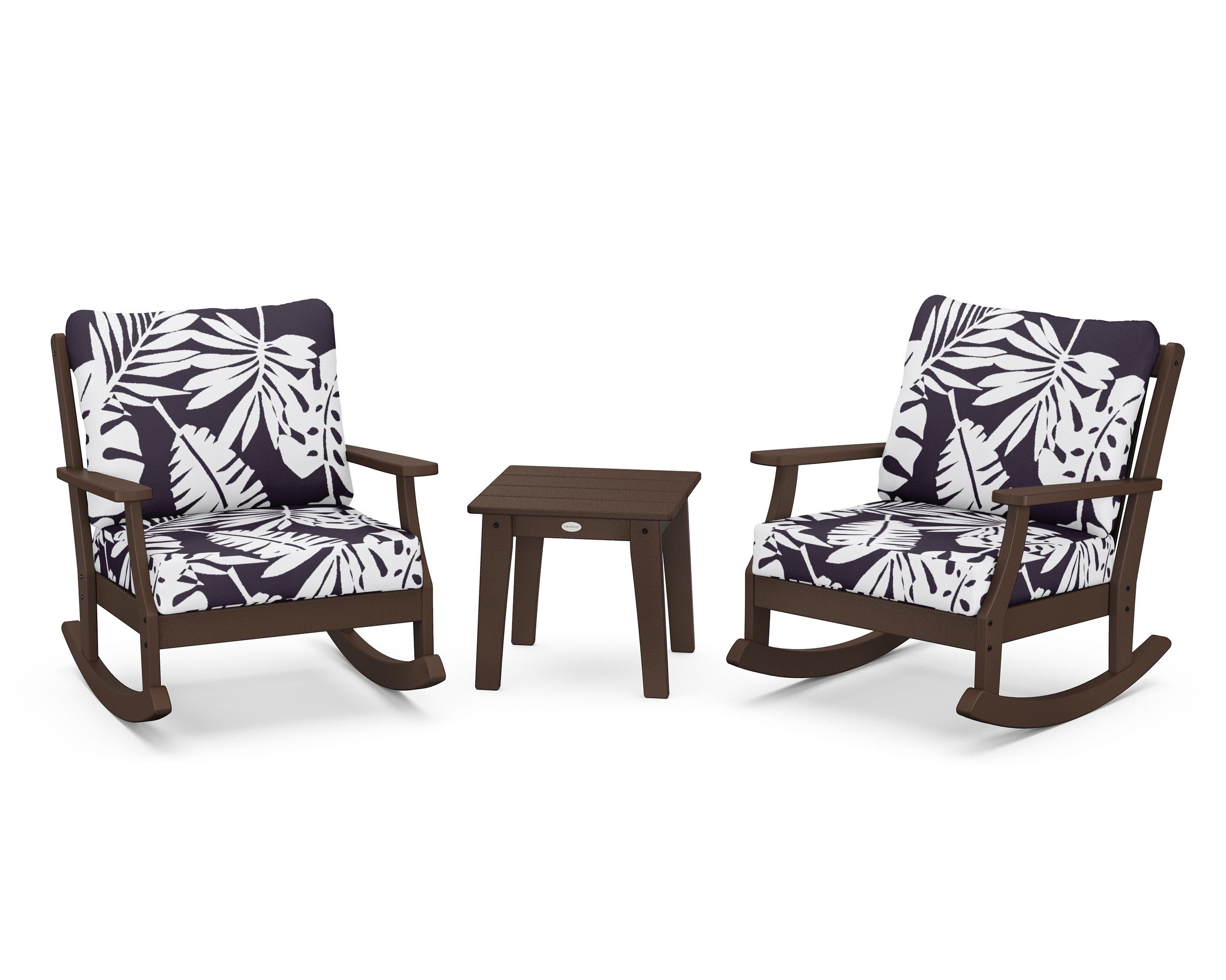 POLYWOOD® Braxton 3-Piece Deep Seating Rocker Set in Mahogany / Leaf Navy