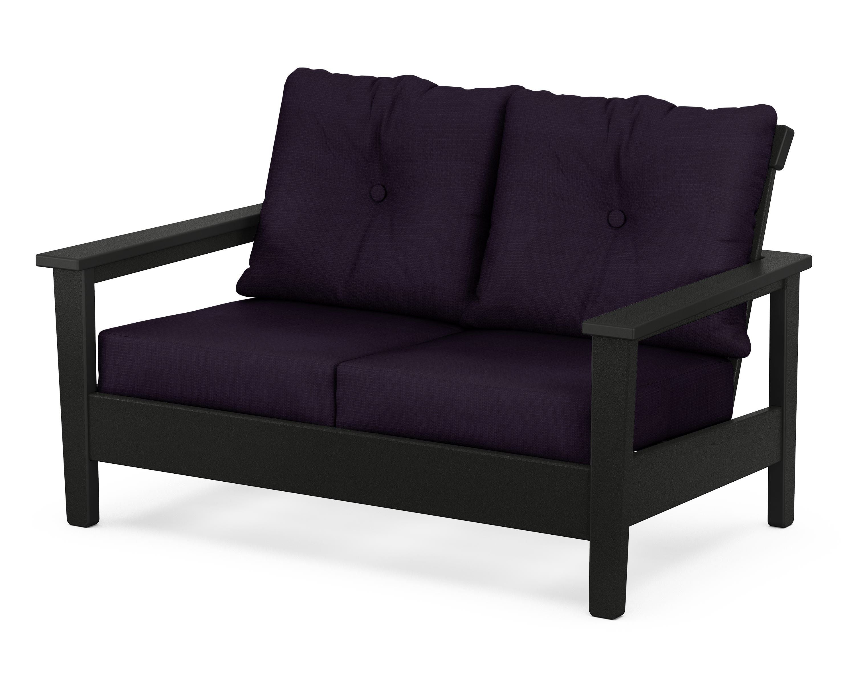 POLYWOOD® Prescott Deep Seating Loveseat in Black / Navy Linen