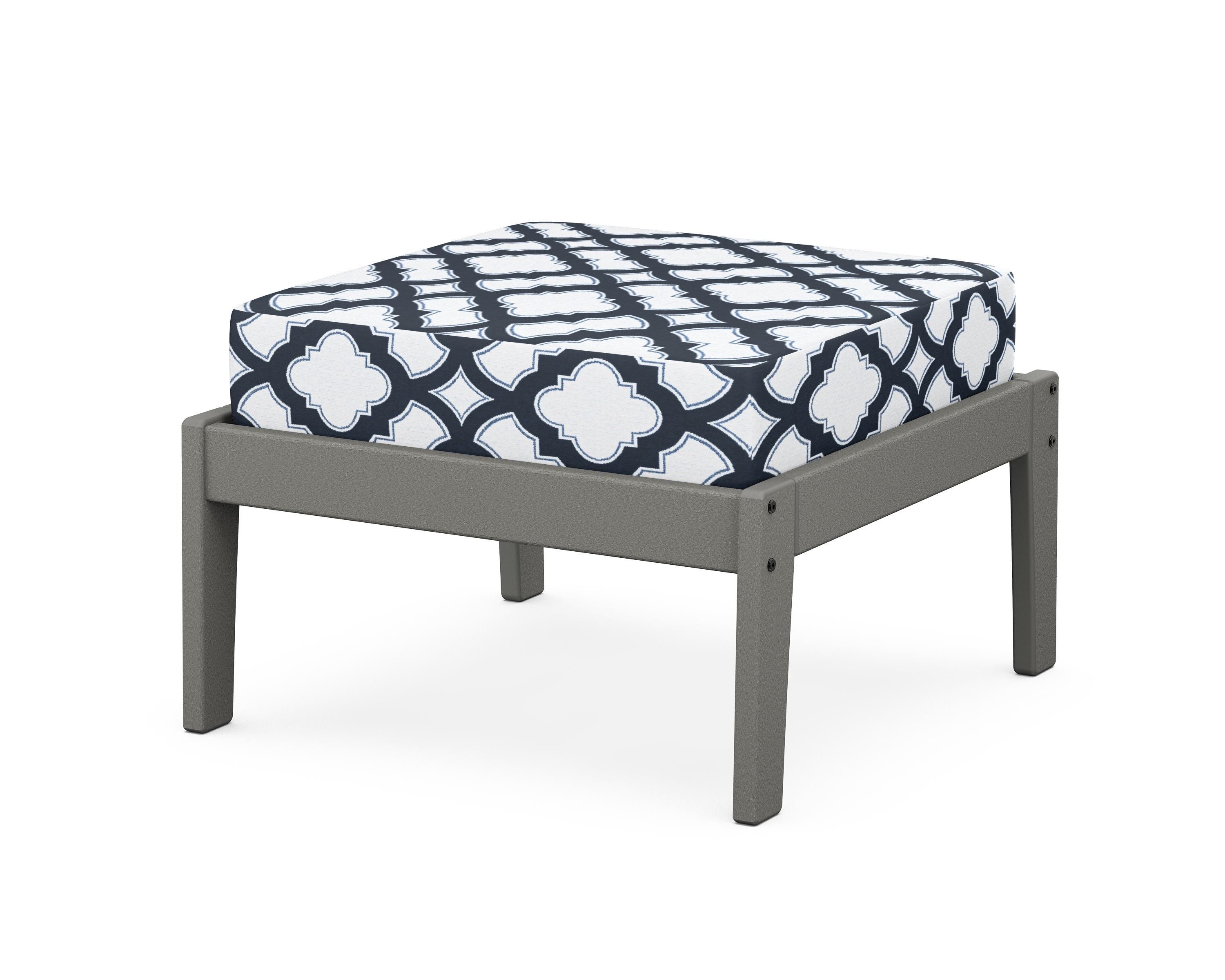 Unbranded Deep Seating Ottoman in Slate Grey / Trellis Marine Indigo