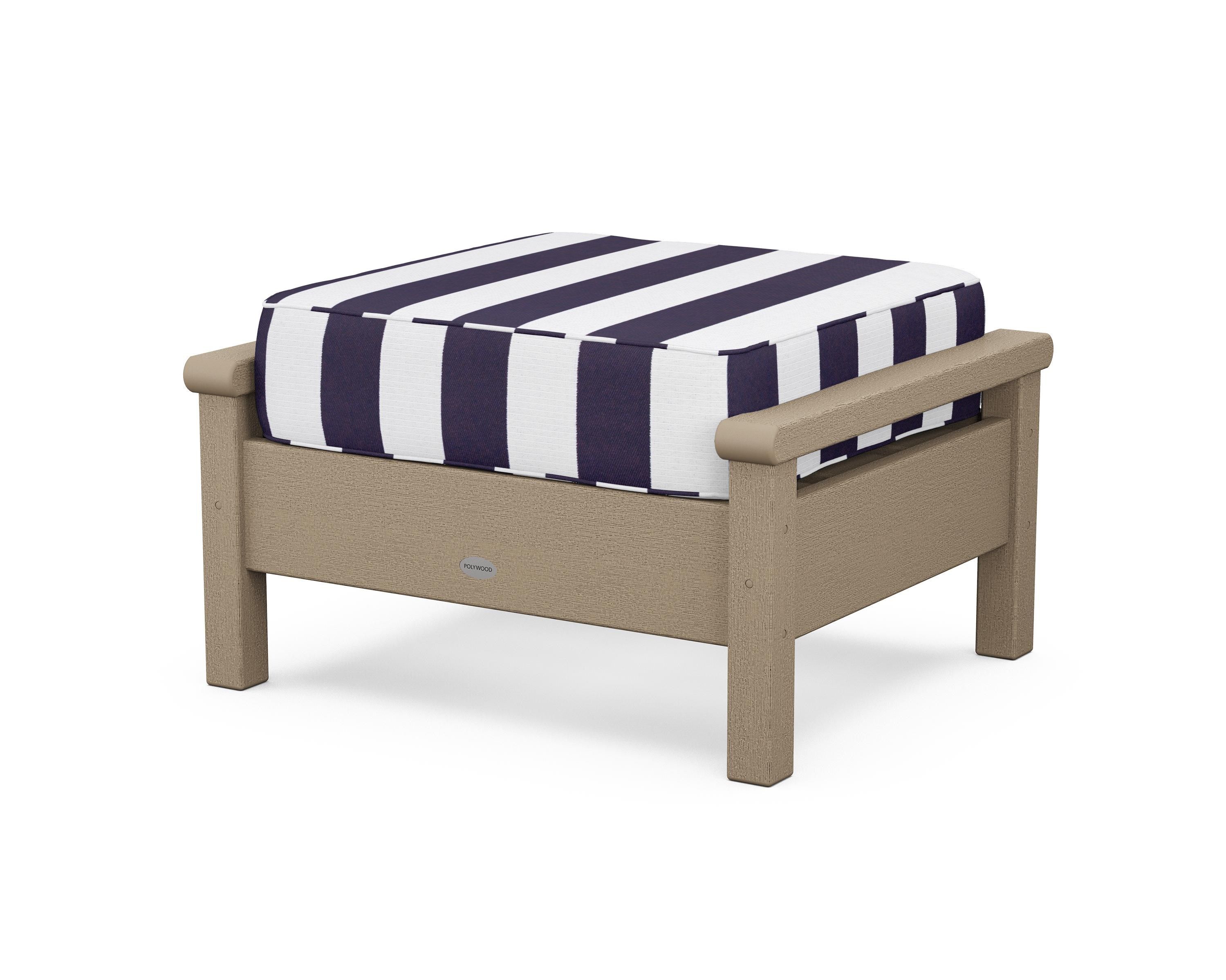 POLYWOOD® Harbour Deep Seating Ottoman in Vintage Sahara / Cabana Stripe Navy
