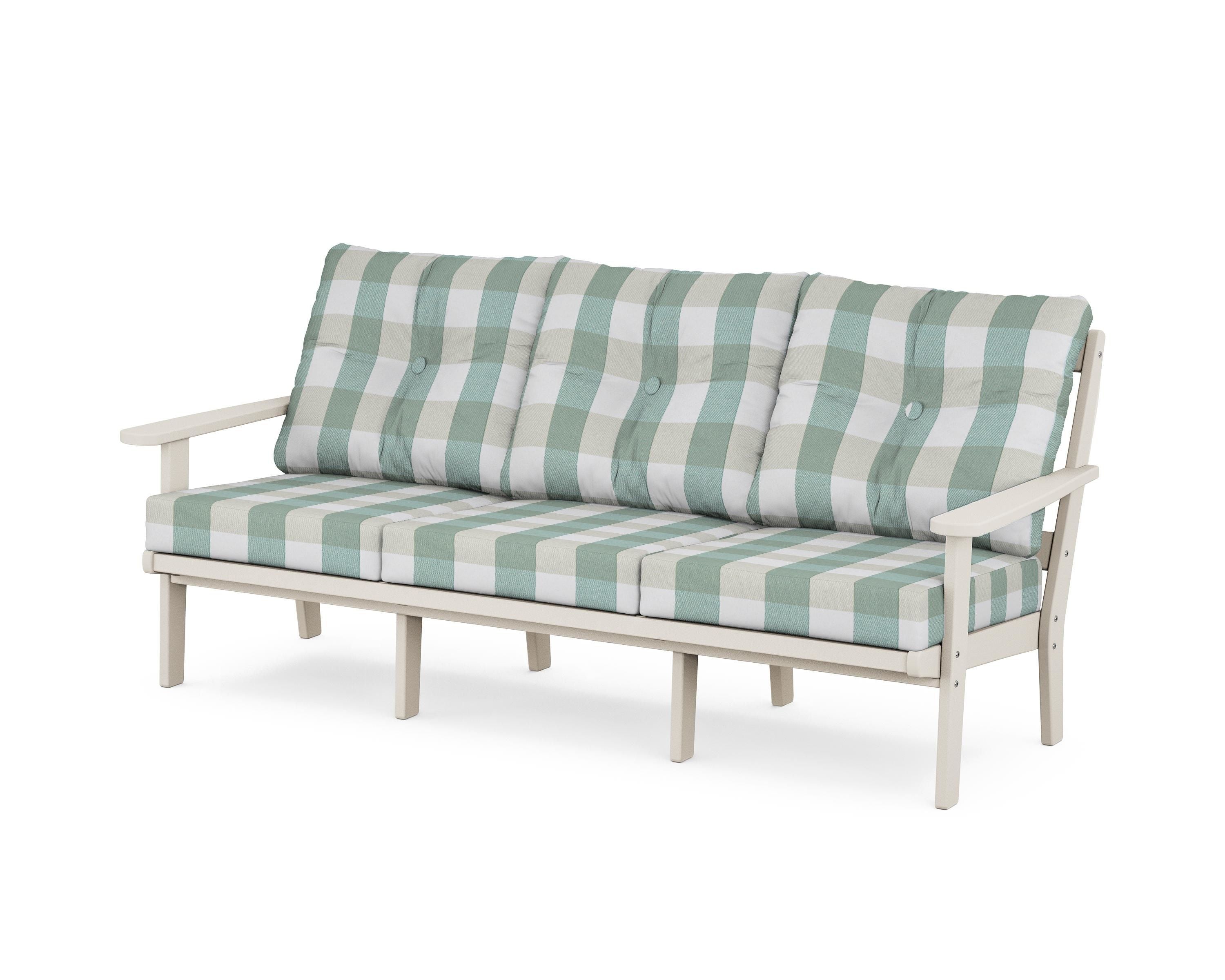 POLYWOOD® Mission Deep Seating Sofa in Sand / Buffalo Plaid Glacier Spa